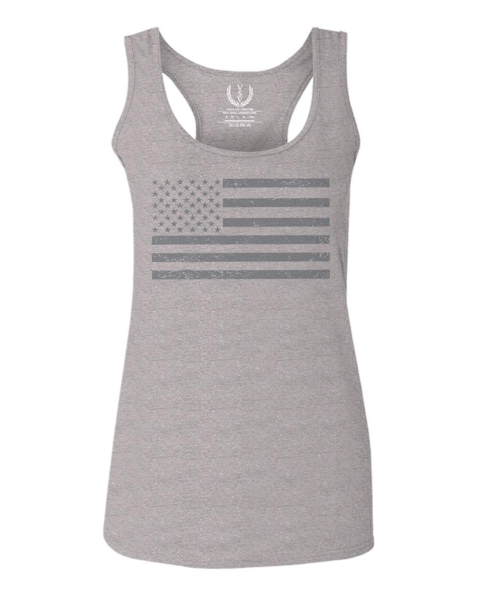 Vintage American Flag Women's Racerback Tank Top - Patriotic USA Graphic Tee for 4th of July, Independence Day & Summer Outfits
