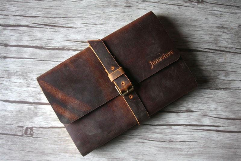 Premium Brown Leather Notebook Folder with Buckle Closure - Stylish & Durable for Office, School, and Journaling
