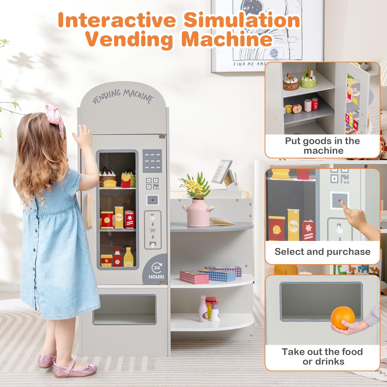 GLACER Wooden Kids Grocery Store Pretend Play Set with 15 Accessories - Cash Register, POS System, Vending Machine & Chalkboard - Educational Toy for Toddlers Ages 3-8 - Perfect Gift for Boys & Girls - Ideal for Role Play, Preschool Learning & Family Fun