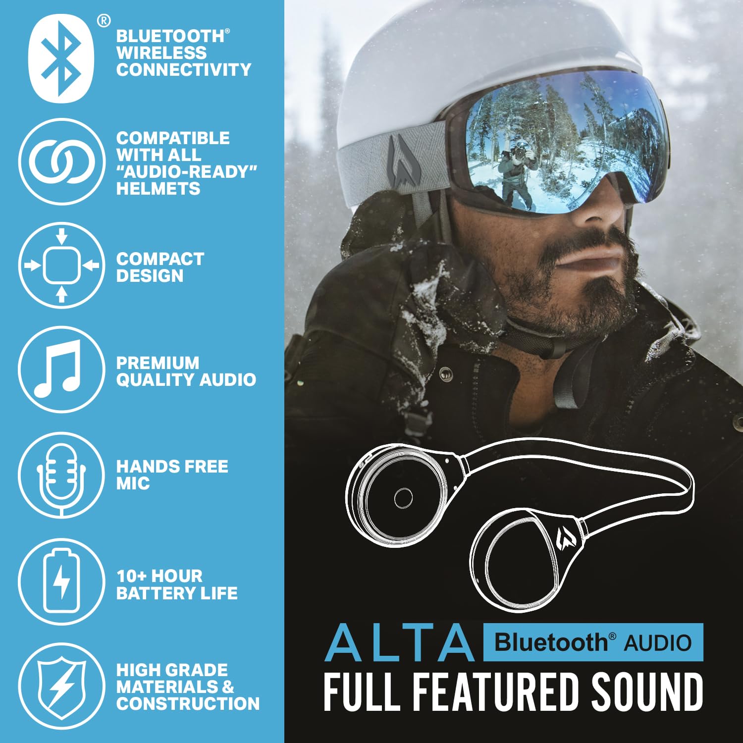 Wildhorn Alta Wireless Bluetooth Headphones - HD Sound for Ski & Snowboard Helmets | Glove-Friendly Controls, Built-in Mic for Hands-Free Calls | Perfect for Winter Sports & Outdoor Adventures