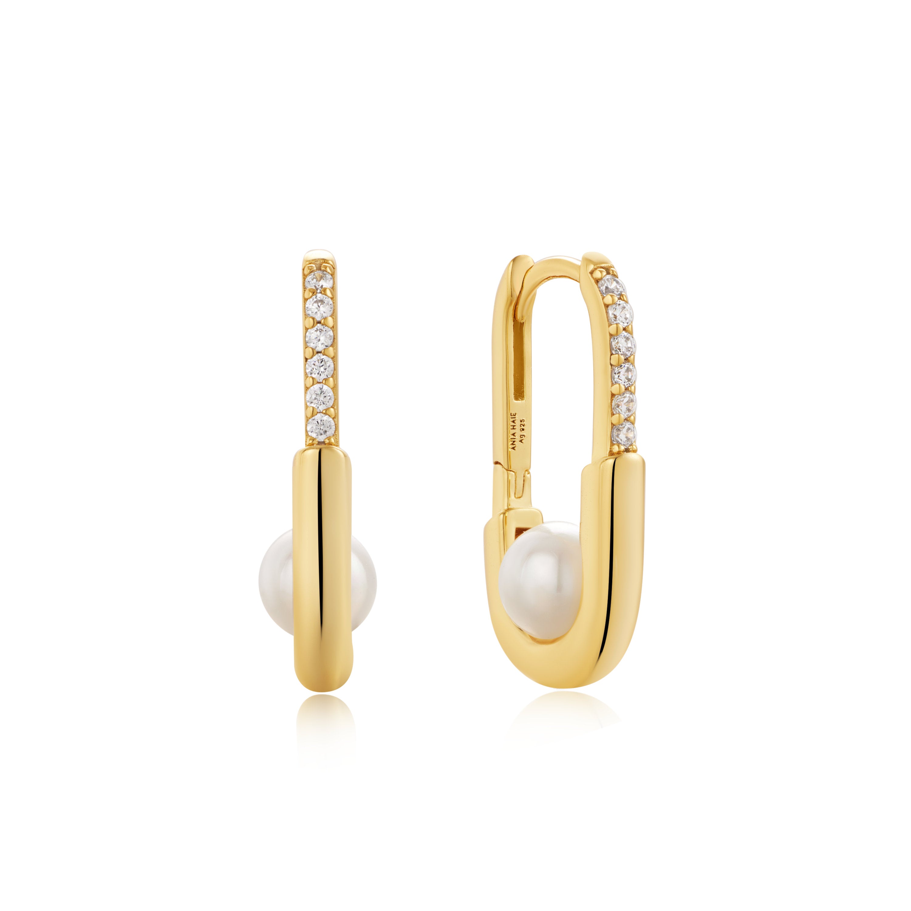 Gold Shell Pearl Interlock Oval Hoop Earrings for Women - Elegant Dangle Drop Earrings for Party, Wedding & Everyday Wear