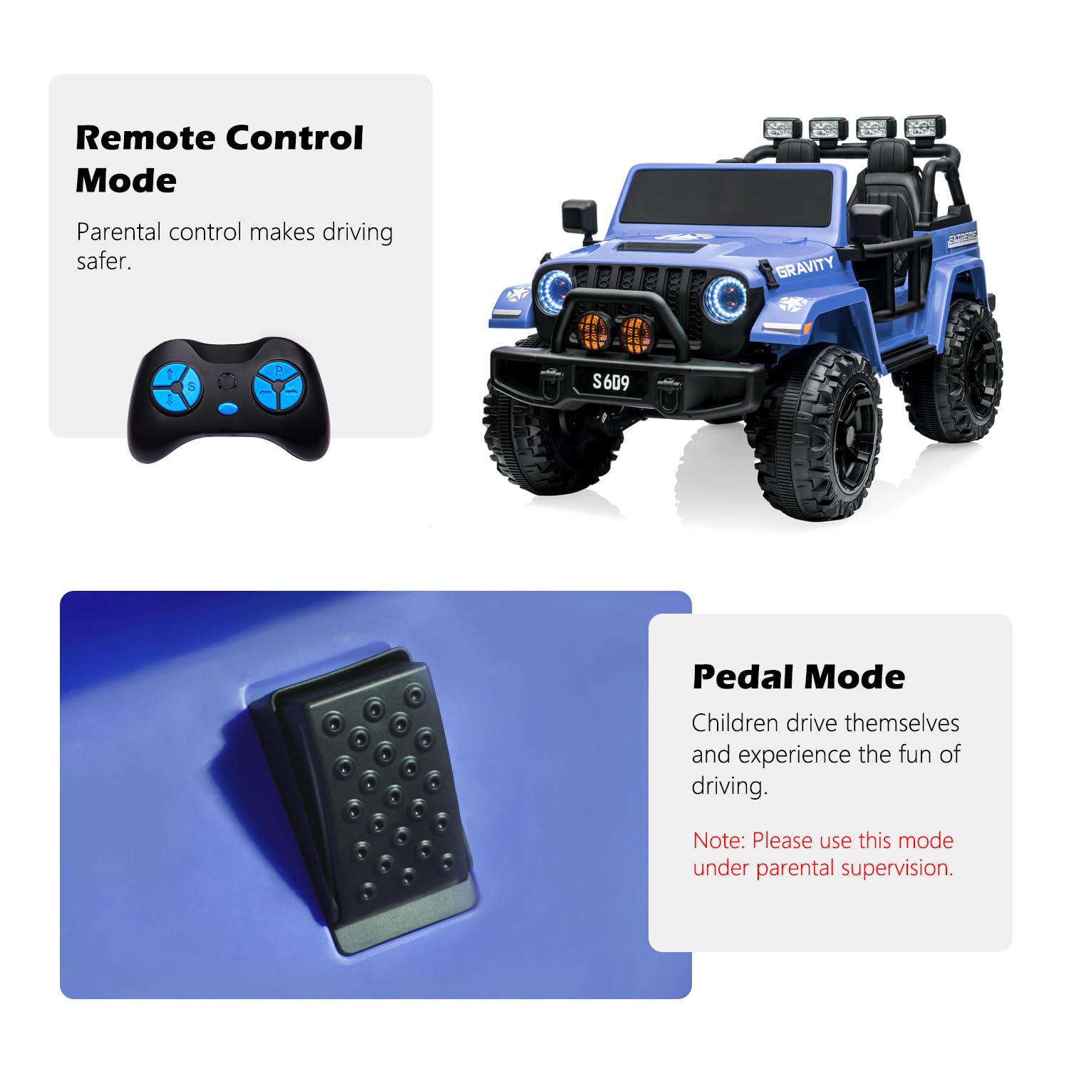 MOLACHI 12V Kids Ride on Car Truck - 2.4Ghz Remote Control Electric Vehicle for Toddlers with LED Lights, Bluetooth Music & Horn - 3 Speed Adjustable - Perfect for Birthday Gifts & Outdoor Play (Blue)