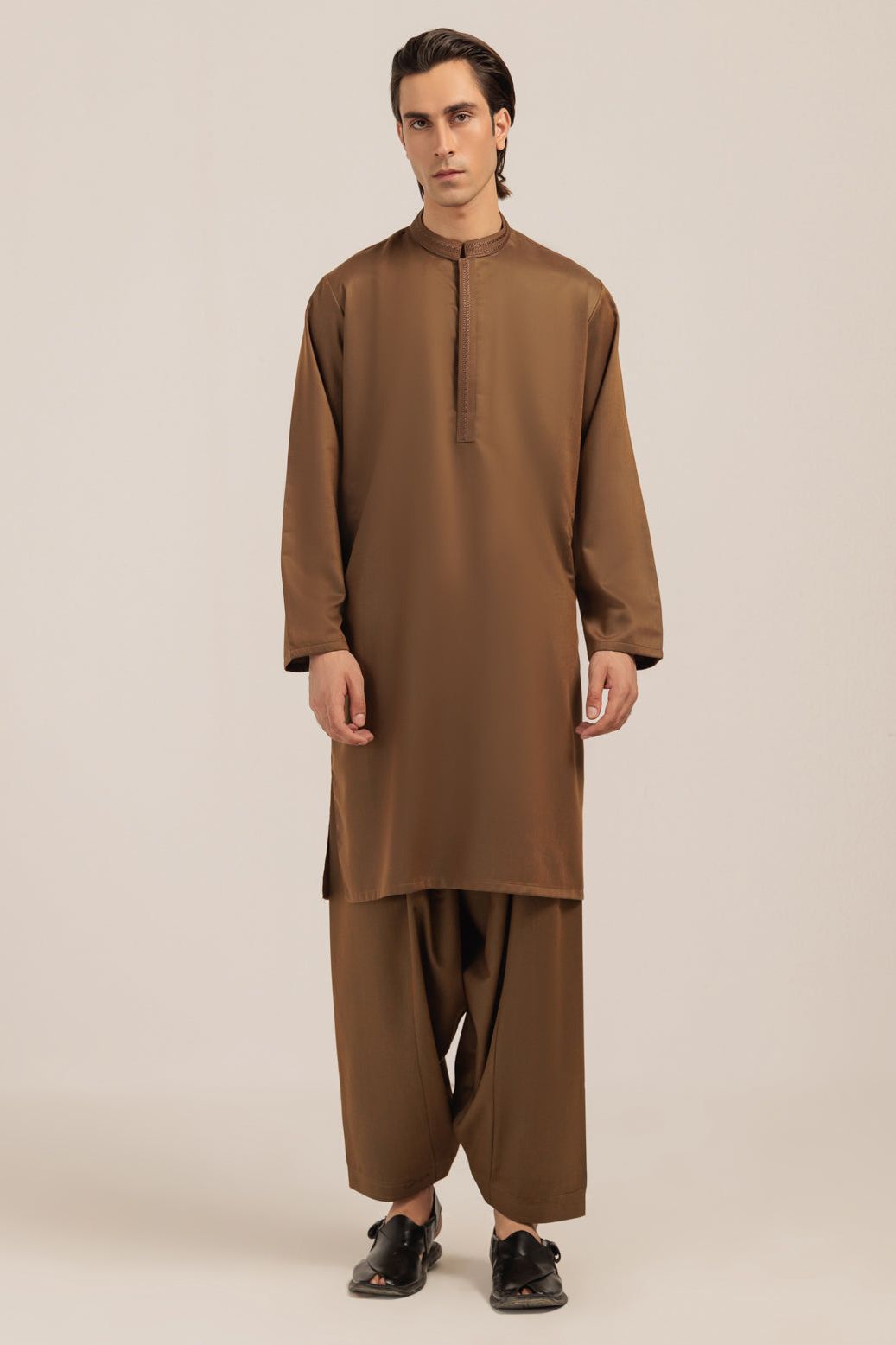 Stylish Blended Golden Kurta Shalwar Set - Traditional Pakistani Outfit for Men - Perfect for Eid, Weddings & Special Occasions
