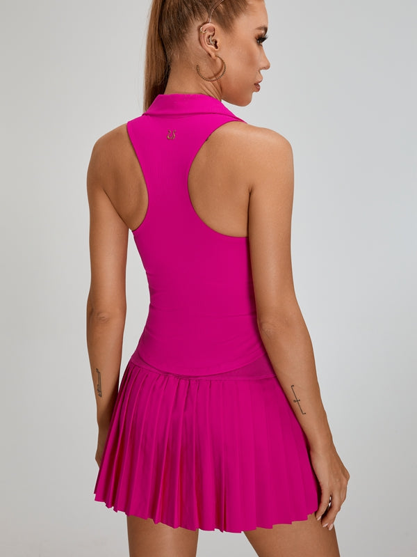 ZASUWA Women's V-Neck Pleated Tennis Skirt 2-in-1 Outfit - Perfect for Tennis, Golf, Running & Casual Wear