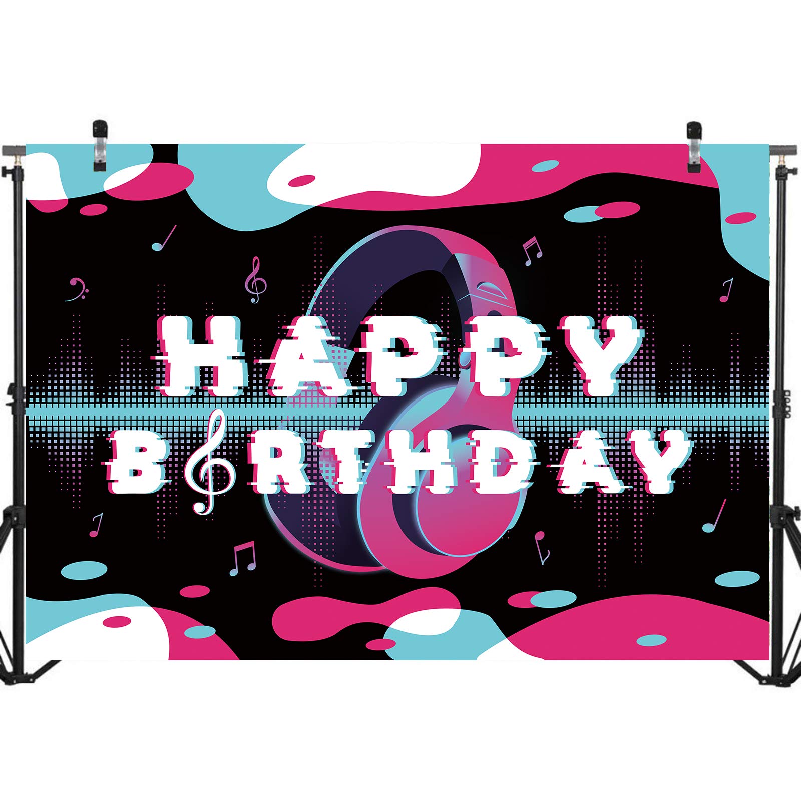 Music Theme Birthday Party Decorations - 71x49 Inch Happy Birthday Banner Backdrop for Boys & Girls, Wall Decor, Photo Booth Props - Perfect for Music Video Parties, Classroom Celebrations & Baby Showers