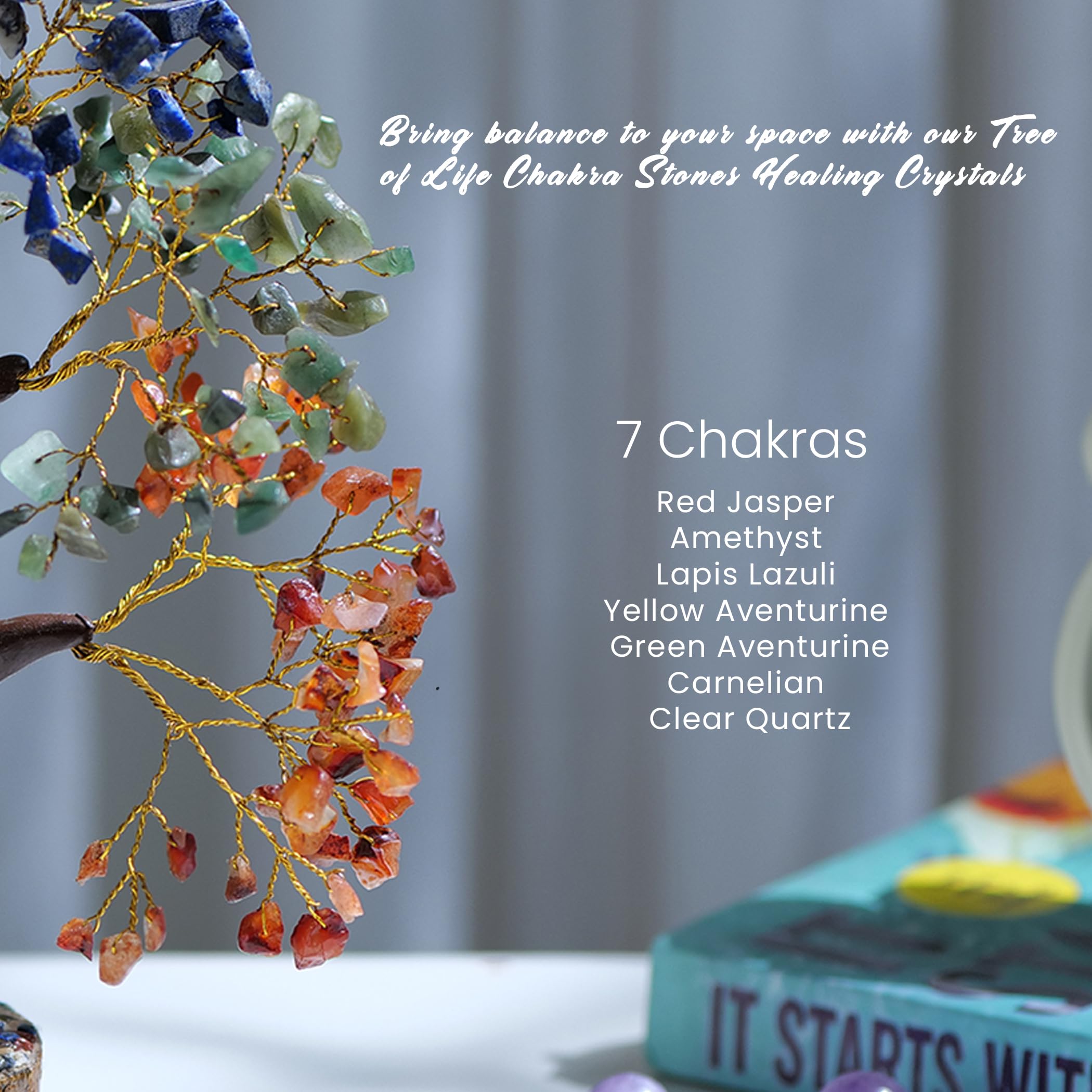 7 Chakra Tree of Life Decor with 300 Beads & Healing Crystals - Spiritual Meditation Accessories, Good Luck Office & Home Decor - Perfect Gift for Women, Housewarming, Birthday - Ideal for Yoga Studios, Meditation Spaces & Feng Shui Home Decor