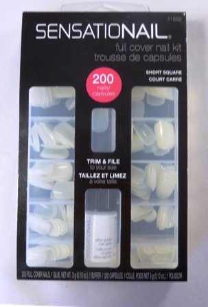 Sensationail Full Cover Nail Kit - 200 Short Square False Nails for Manicure, Acrylic Nails & DIY Nail Art - Perfect for Home, Salon, Parties & Special Occasions