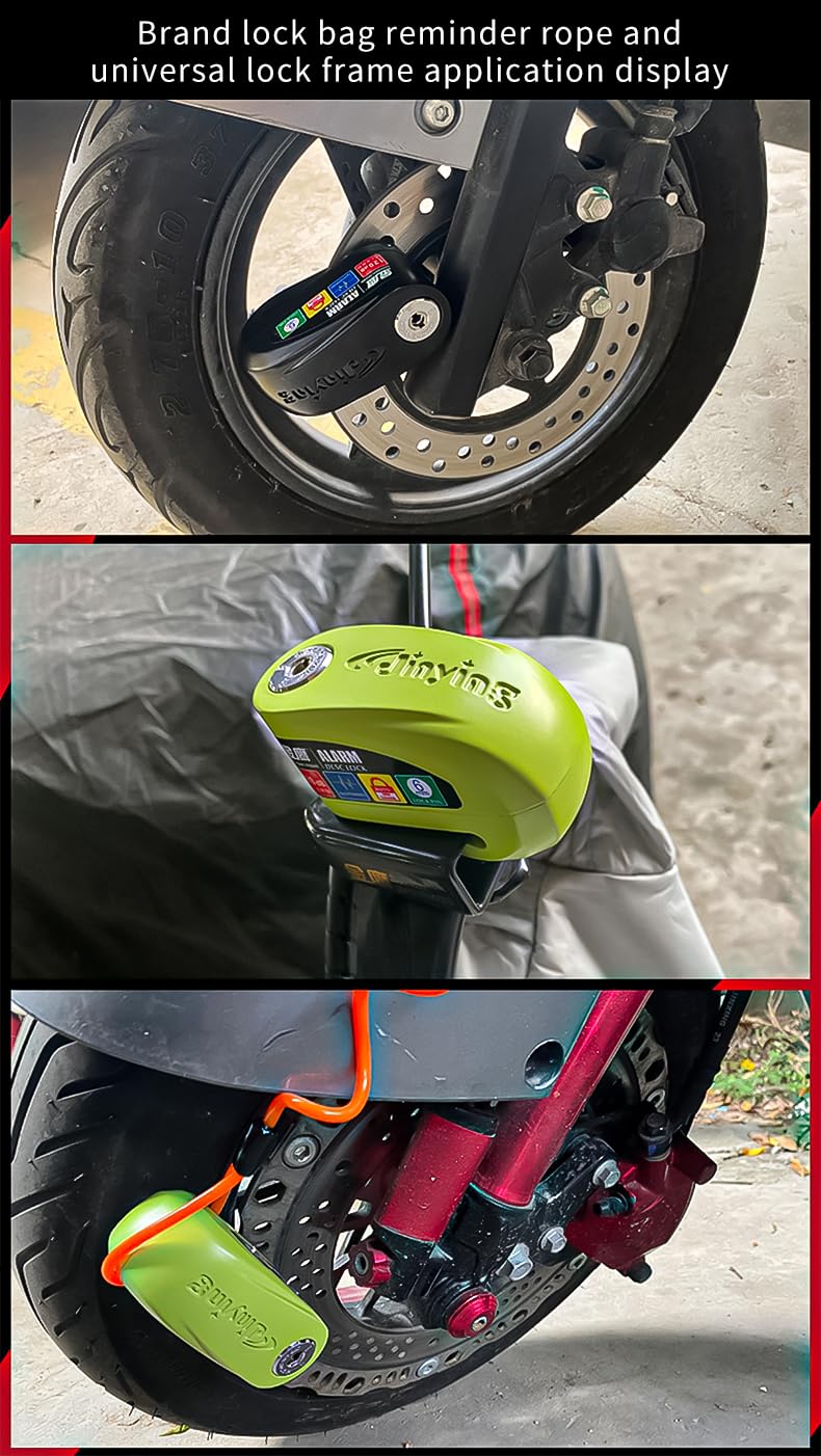 120dB Alarm Disc Brake Lock - Waterproof Anti-Theft Motorcycle Lock with Reminder Cable | Durable Aluminum Alloy for Motorcycles, E-Bikes, Bicycles & Scooters | Perfect for Urban Commuting & Outdoor Security (Green)