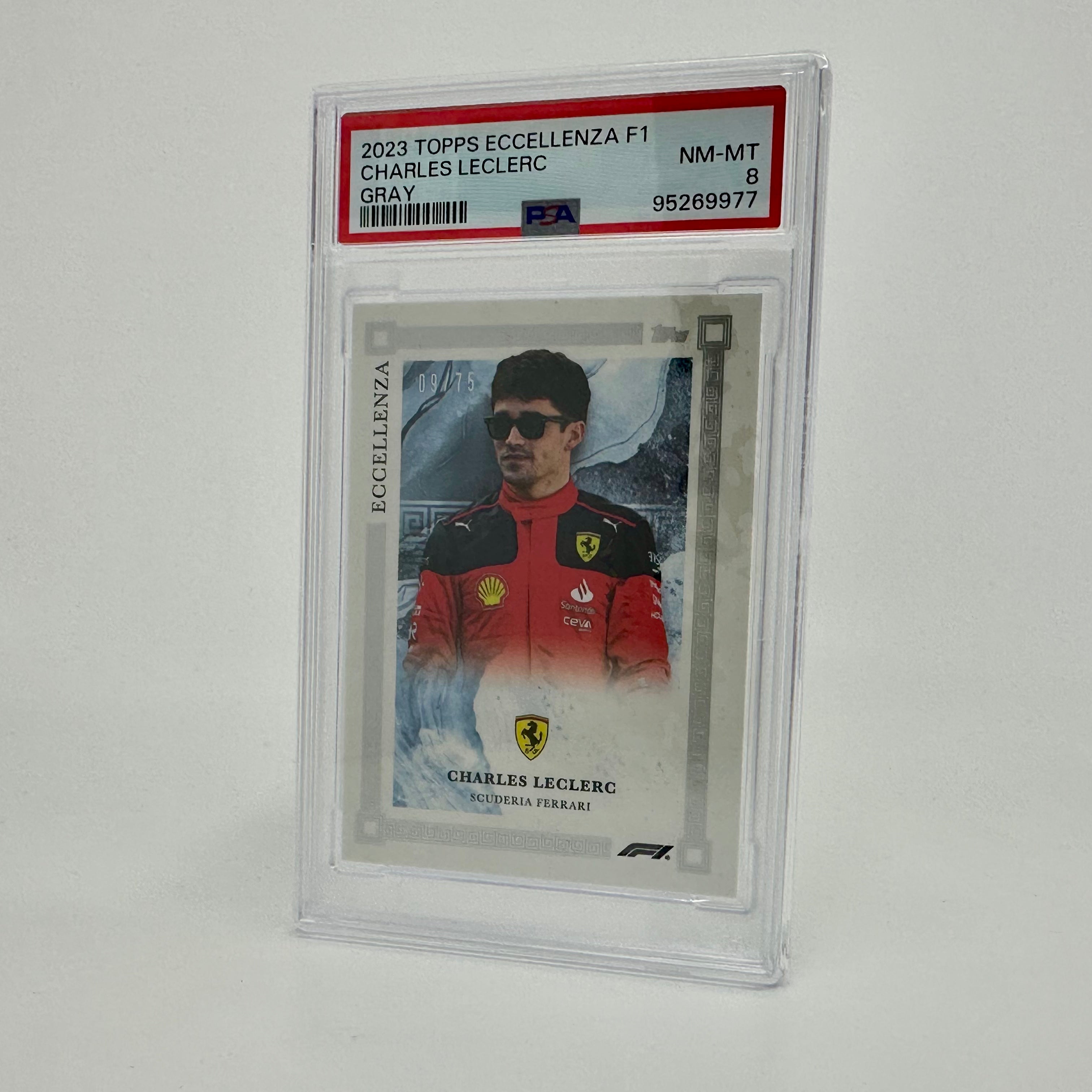 PSA 8 Graded 2009/75 Charles Leclerc Gray 2023 Eccellenza Racing Card - Perfect for F1 Collectors & Sports Memorabilia Enthusiasts