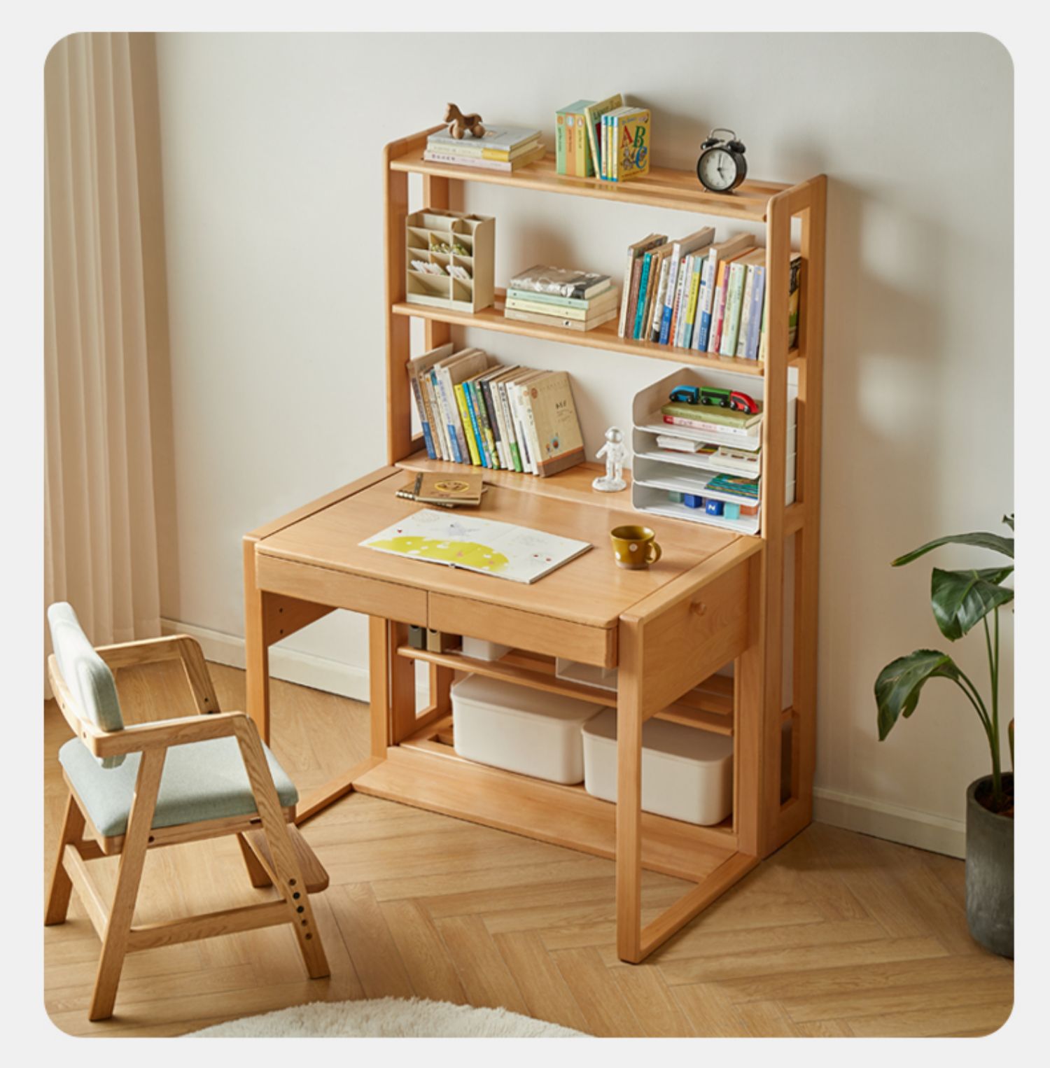 Solid Wood Floor-to-Ceiling Bookshelf - Beech & Oak Wooden Storage Shelf for Books, Toys, and Home Decor | Perfect for Living Room, Nursery, and Home Office Organization