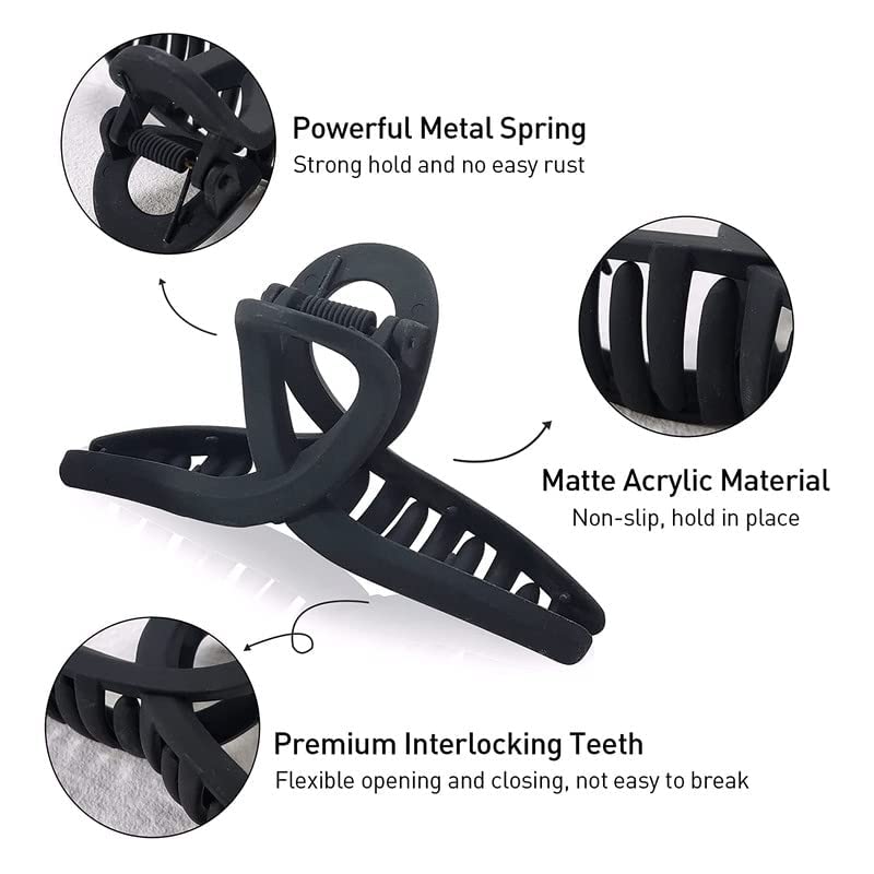 CHRONEX 4Pcs Matte Hair Claw Clips - 4.3 Inch Acrylic Nonslip Large Jaw Hair Clamps for Women with Thick Hair - Perfect for Ponytails, Buns & Everyday Styling