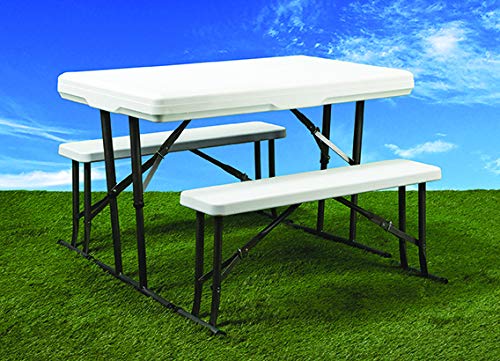 Faulkner Furniture 69863 Outdoor Picnic Table with Nesting Benches - 44 Inch Rustic Wooden Patio Dining Set for Backyard, Garden, and Park Gatherings