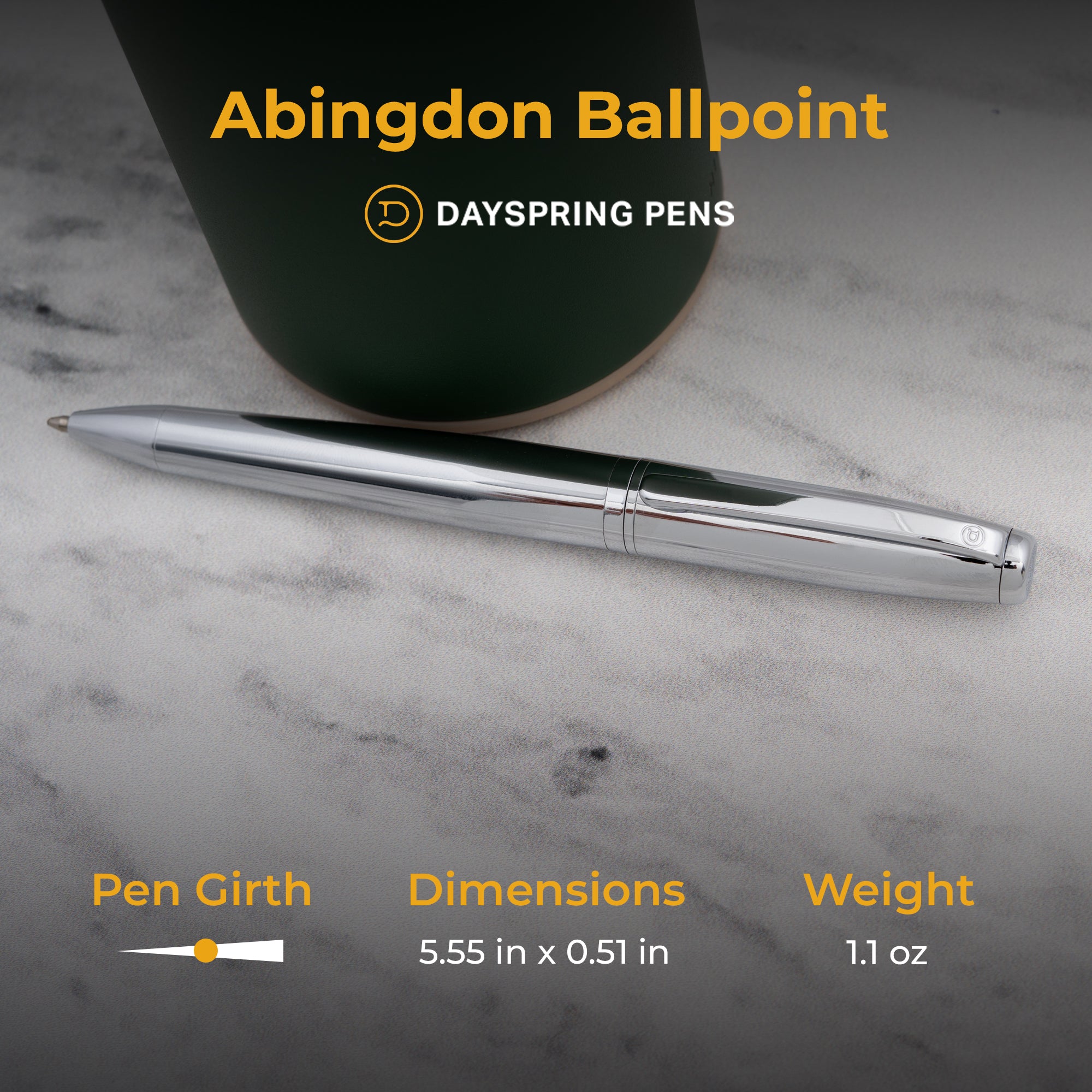 Dayspring Pens Abingdon Chrome Ballpoint Pen - Premium Metal Ballpoint Pen for Smooth Writing - Perfect for Office, School & Gifting