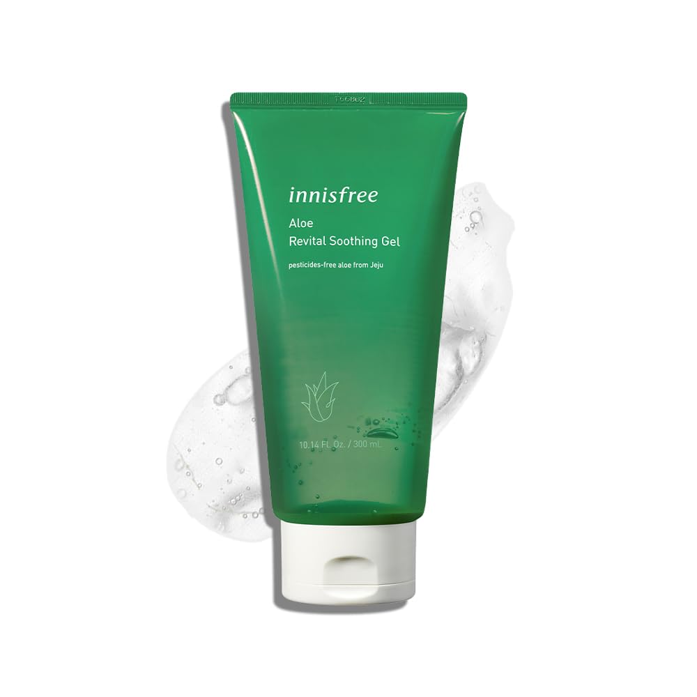 **Innisfree Aloe Vera Revital Soothing Gel 300ml – Hydrating & Cooling Face Moisturizer with Jeju Aloe Vera Extract | Korean Skincare for Oily, Dry, Normal & Sensitive Skin | Non-Greasy, Soothing Gel for Sunburn, Acne & Daily Hydration**    *(Use: Perfect for post-sun care, acne-prone skin, and daily moisturizing to refresh and hydrate your face.)*