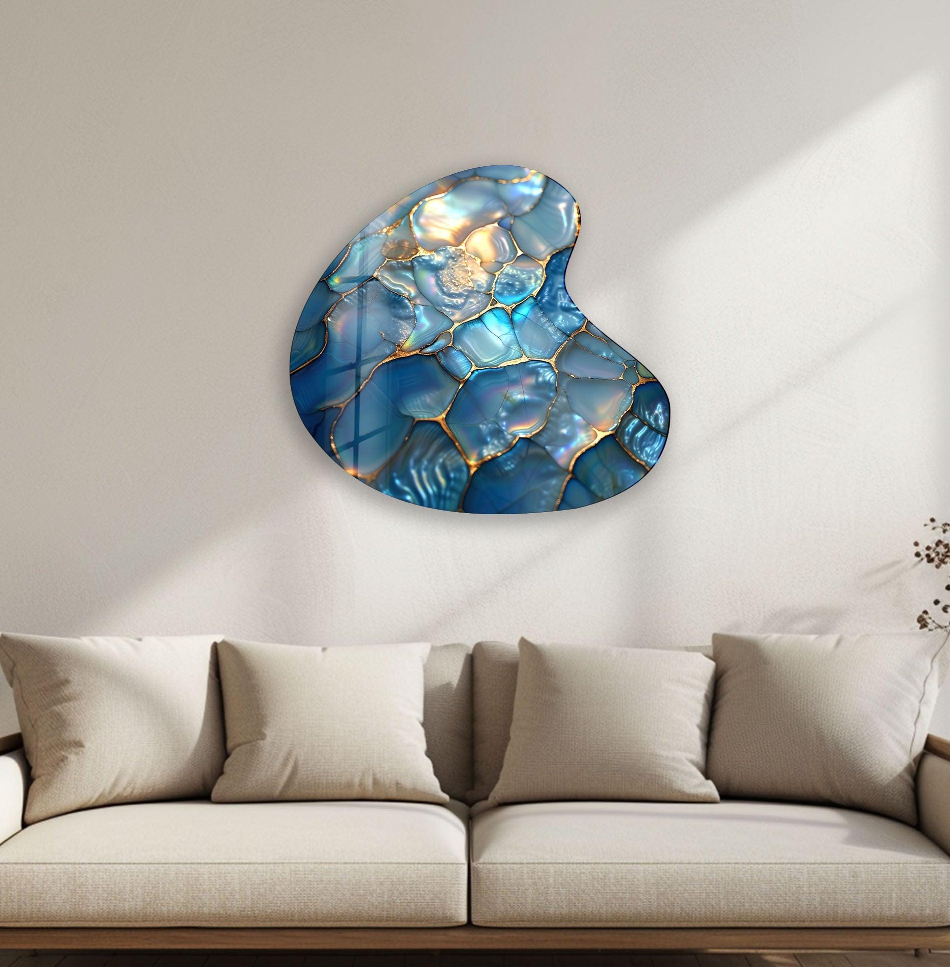 Blue Abstract Style Irregular Glass Wall Art - Modern Home Decor for Living Room, Bedroom & Office - Unique Handmade Glass Artwork