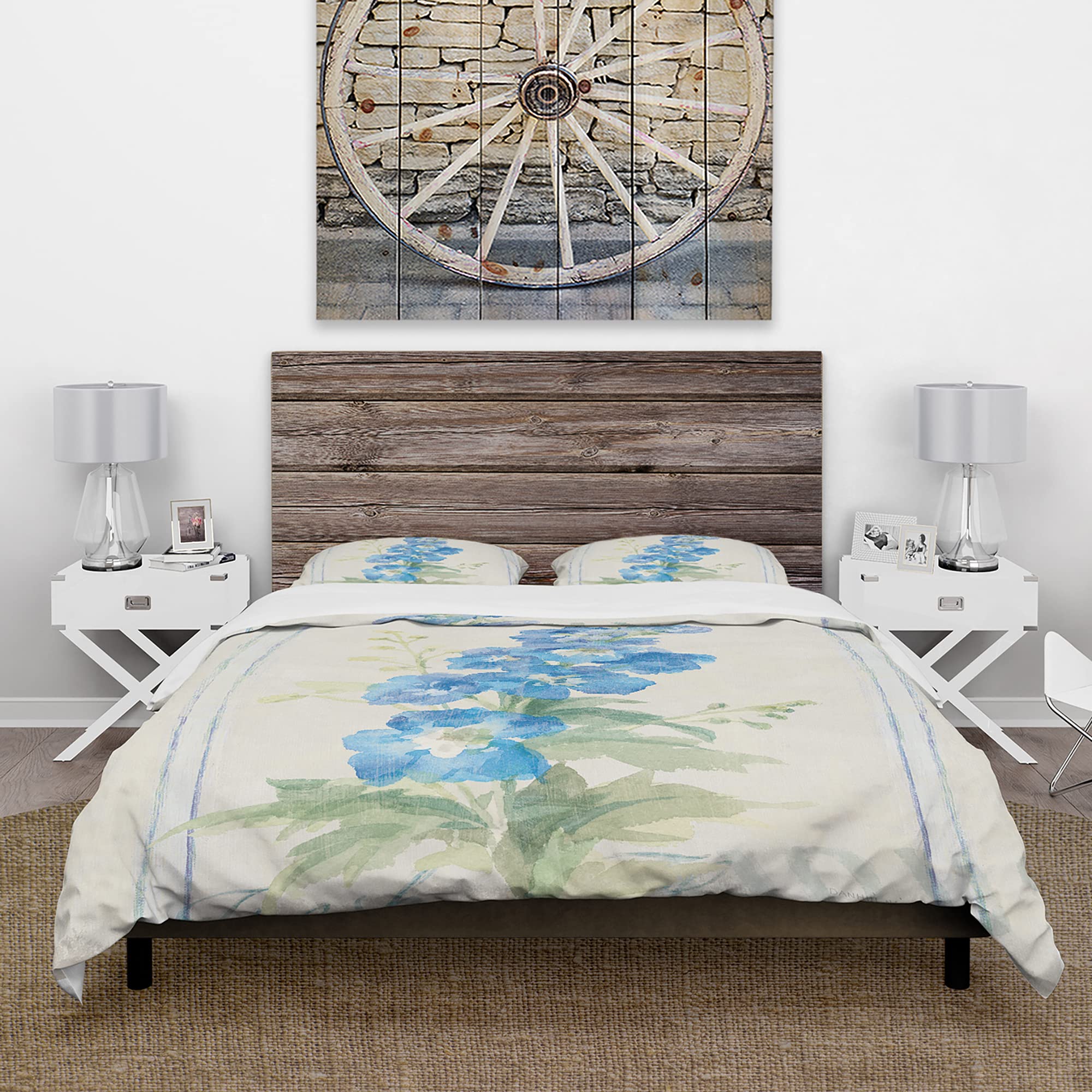 DesignQ Floral Farmhouse Duvet Cover Set - King Size Blue Floral Bedding (3-Piece) | All-Season Comfort for Rustic & Modern Bedrooms