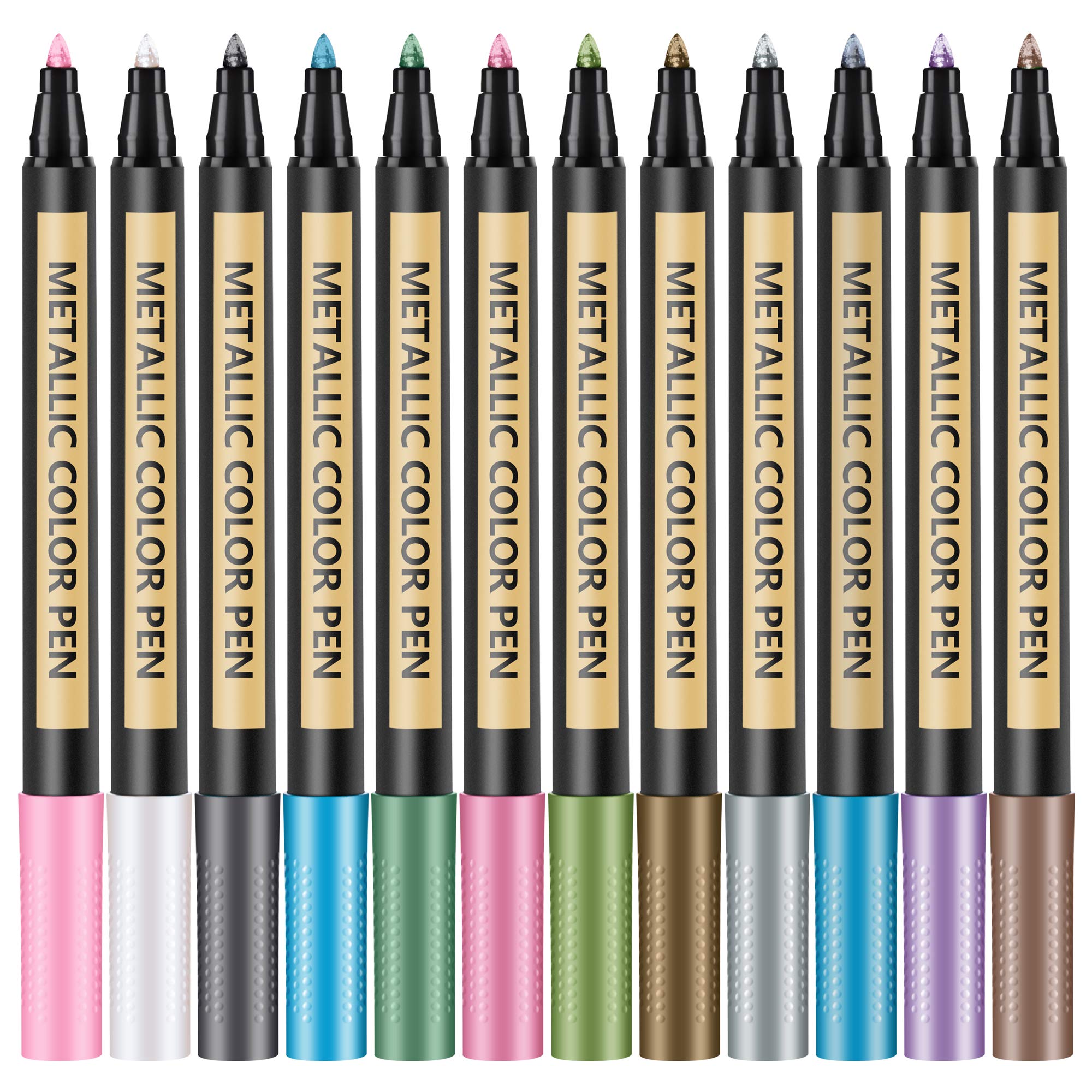 12 Pack Metallic Marker Pens - Vibrant Paint Markers for DIY Crafts, Rock Painting, Card Making, Glass, Wood & Metal - Waterproof Art Supplies for School Projects, Ceramics & Home Decor