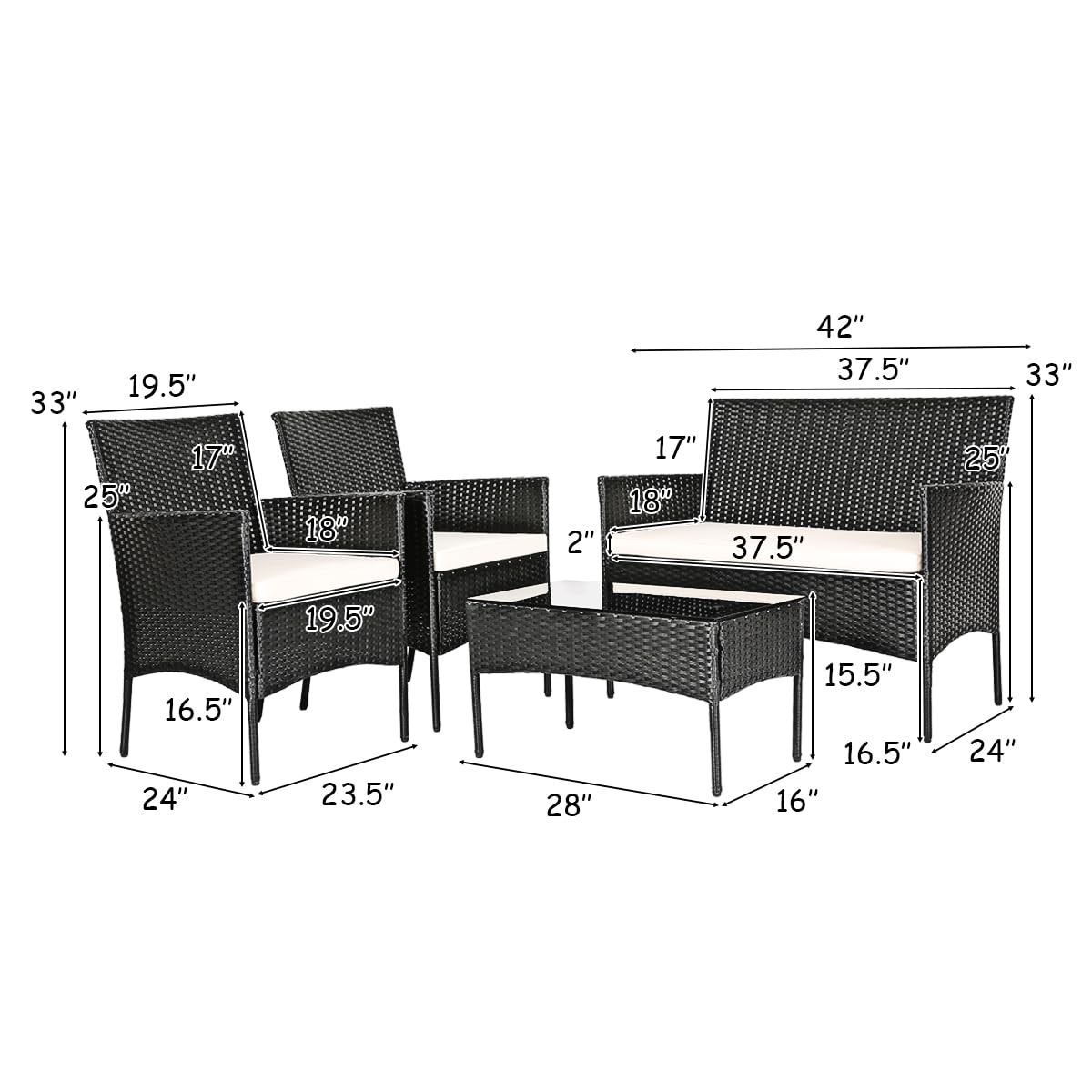 Tangkula 8-Piece Outdoor Patio Furniture Set - All-Weather Wicker Sofa Set with Tempered Glass Coffee Table, Rattan Loveseat & Chairs with Thick Cushions - Perfect for Backyard, Garden, Poolside & Patio Relaxation (Beige, 2-Person Seating)