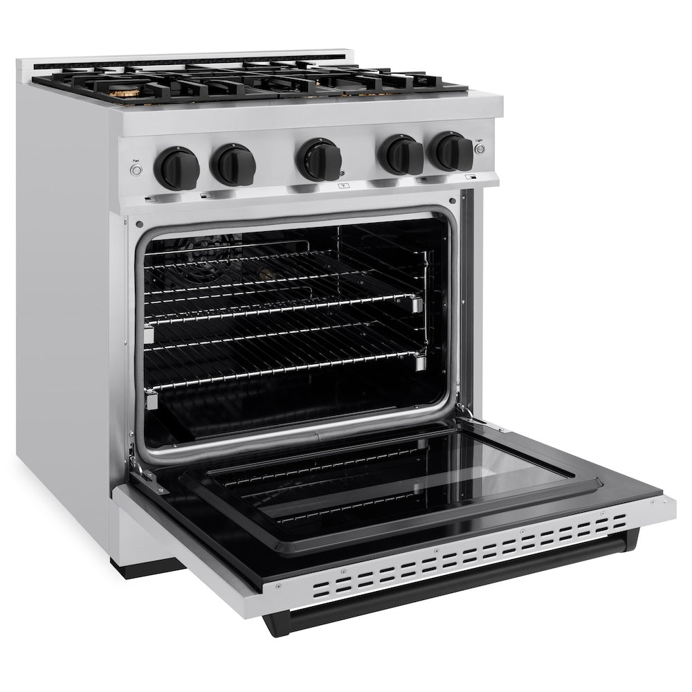 ZLINE Autograph Edition 30 Inch 4.2 Cu. Ft. Classic Gas Range with 4 Burner Cooktop & Convection Gas Oven - Stainless Steel with Matte Black Accents (CGRZ 30 MB) for Modern Kitchen Cooking and Baking