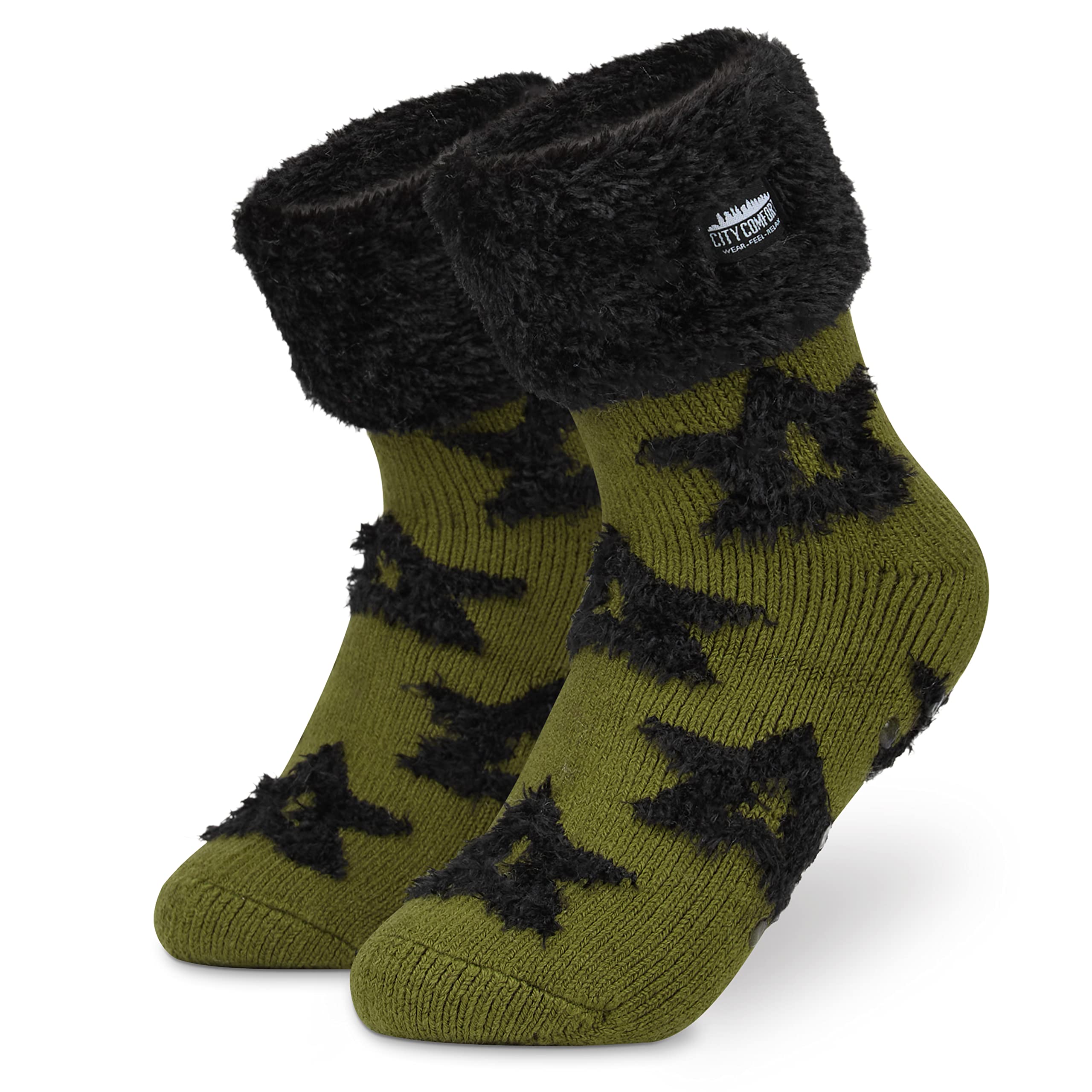 CityComfort Women's Non-Slip Fleece Slipper Socks - Ultra Soft Warm Fuzzy House Socks for Women & Teens - One Size Fits Most - Perfect for Lounging, Winter Comfort & Cozy Gifts