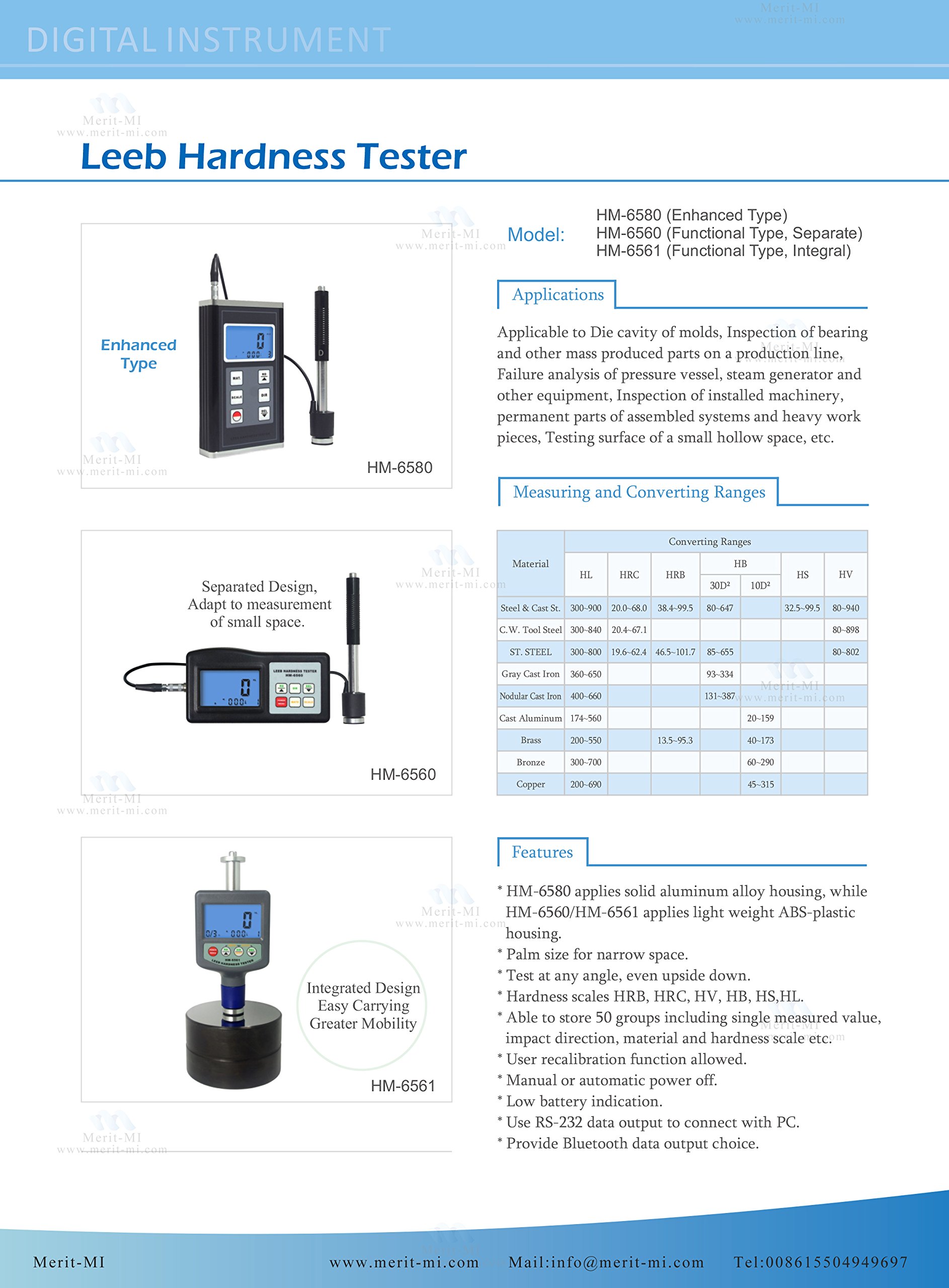 HM-6560 Leeb Hardness Tester for Metal Workpieces - Portable HRB/HRC/HV Gauge (200-900 HLD) with Memory Function | Ideal for Bearing, Steel & Alloy Testing in Industrial Applications