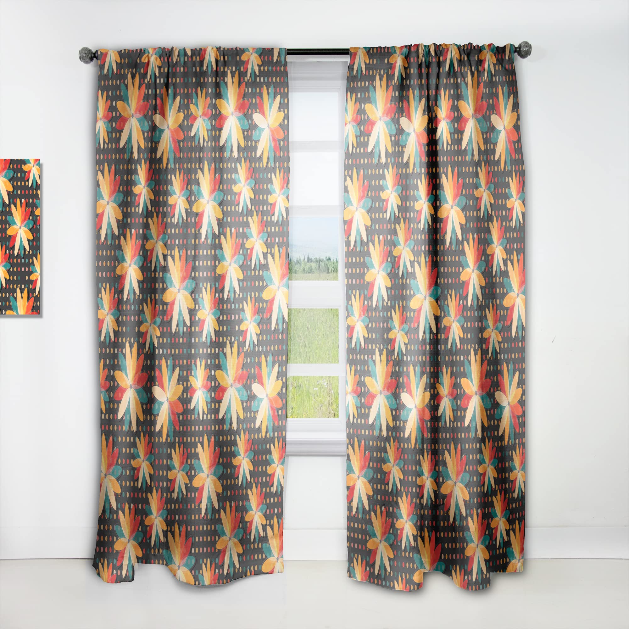 DesignQ Multicolor Boho Floral Curtains - Thermal Insulated Blackout Drapes for Bedroom & Living Room (52x95 Inch, Single Panel) - Perfect for Home Decor, Privacy & Energy Efficiency