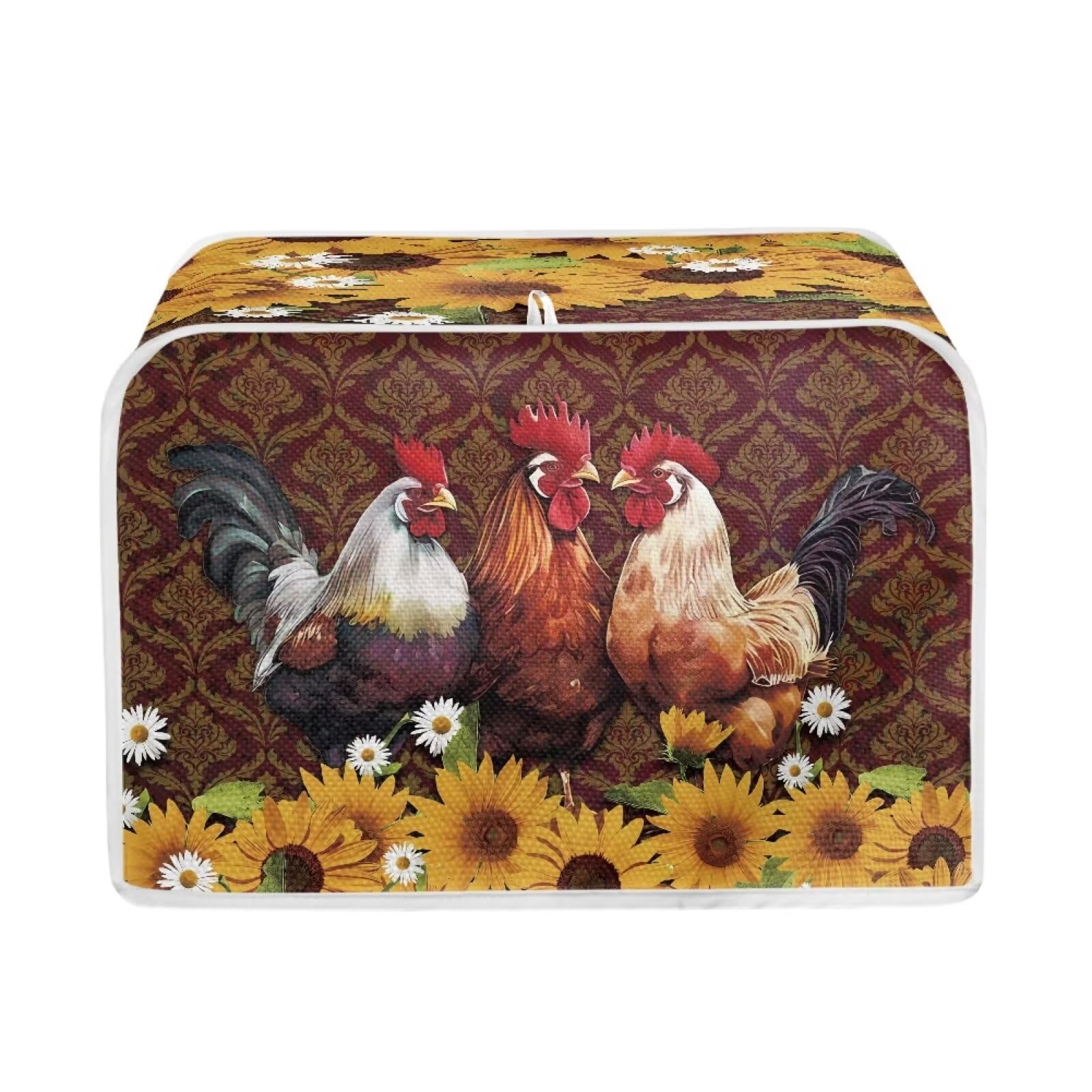 Vintage Rooster 2 Slice Toaster Cover - Washable Kitchen Appliance Protector for Bread Makers & Toasters - Sunflower Design Dust & Grease Protection - Decorative Anti-Scratch Toaster Cover for Home & Restaurant Use