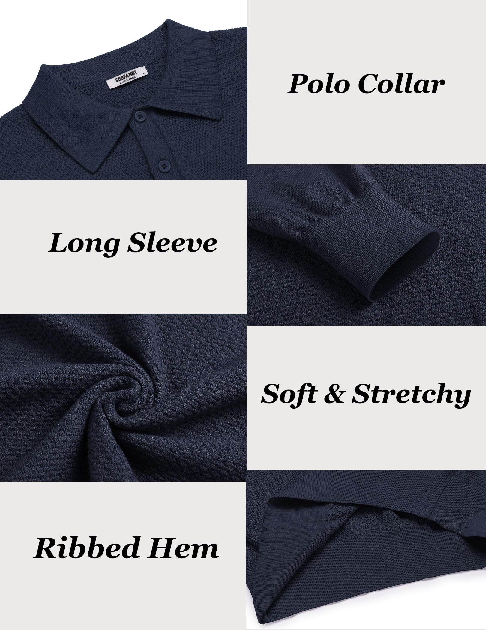 COOFANDY Men's Long Sleeve Knit Polo Sweater - Casual Quarter Button Collared Golf Pullover with Waffle Texture | Perfect for Office, Golf & Fall Layering