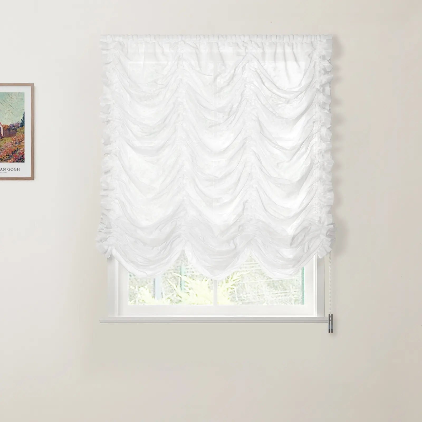 Stylish Pleated Austrian Sheer Roman Shades with Cord Lift - Elegant Window Treatment for Living Room & Bedroom