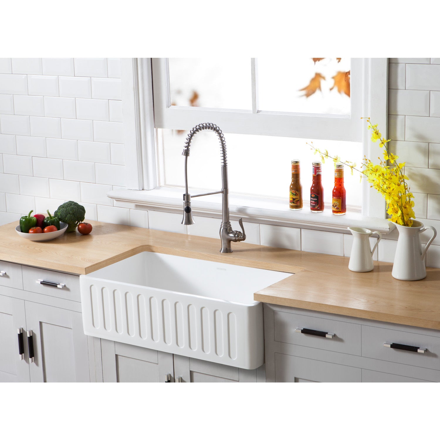 Arcticstone 30 Inch White Farmhouse Kitchen Sink - Matte White Solid Surface Apron Front Single Bowl with Strainer - Perfect for Modern Farmhouse & Rustic Kitchen Renovations