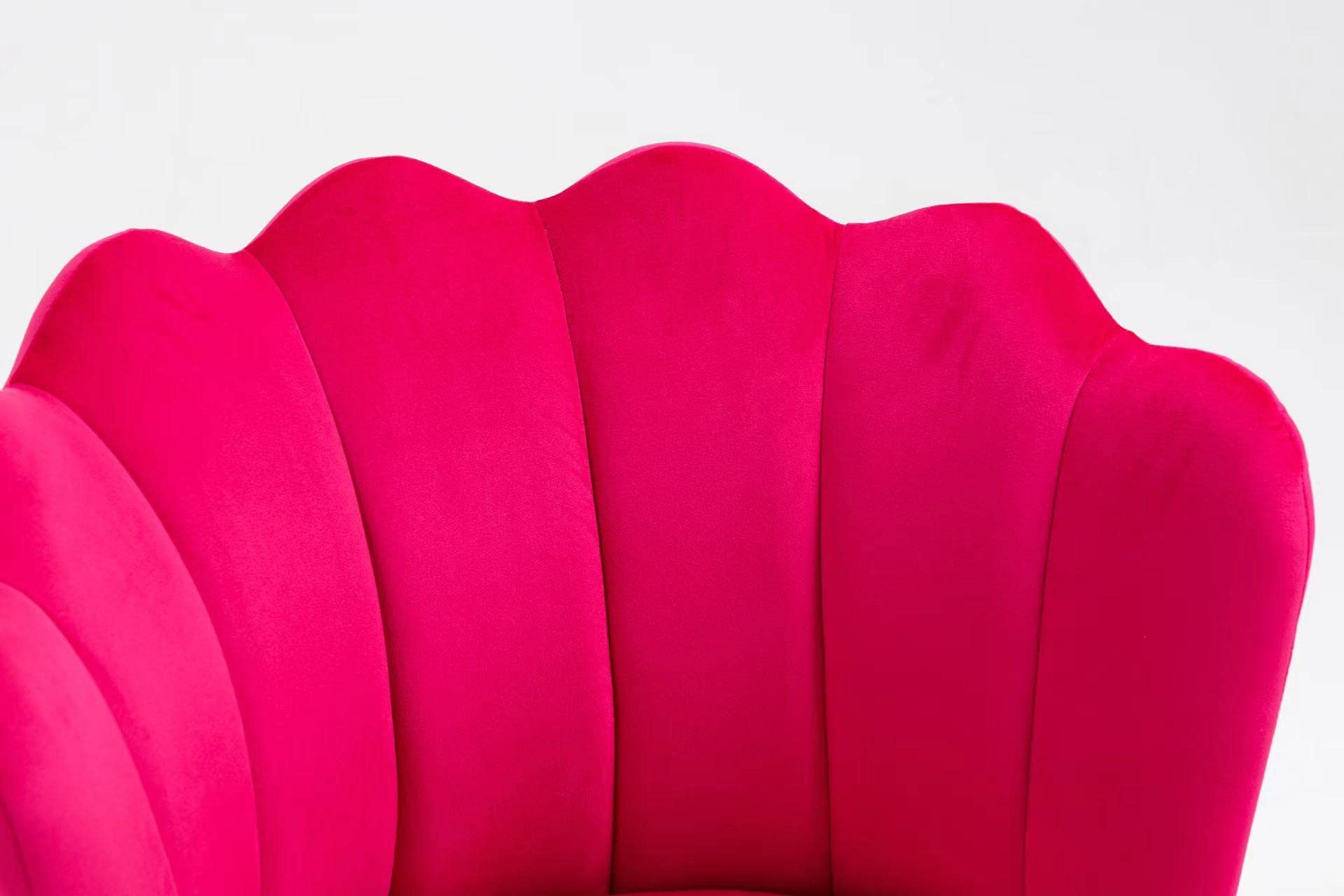 Modern Velvet Vanity Chair with Golden Metal Legs & Petal Back - Comfy Upholstered Armchair for Bedroom, Dining Room, Makeup Desk - Rose Red Accent Chair for Women, Girls & Kids - Perfect for Dressing Tables, Bedroom Seating & Home Decor
