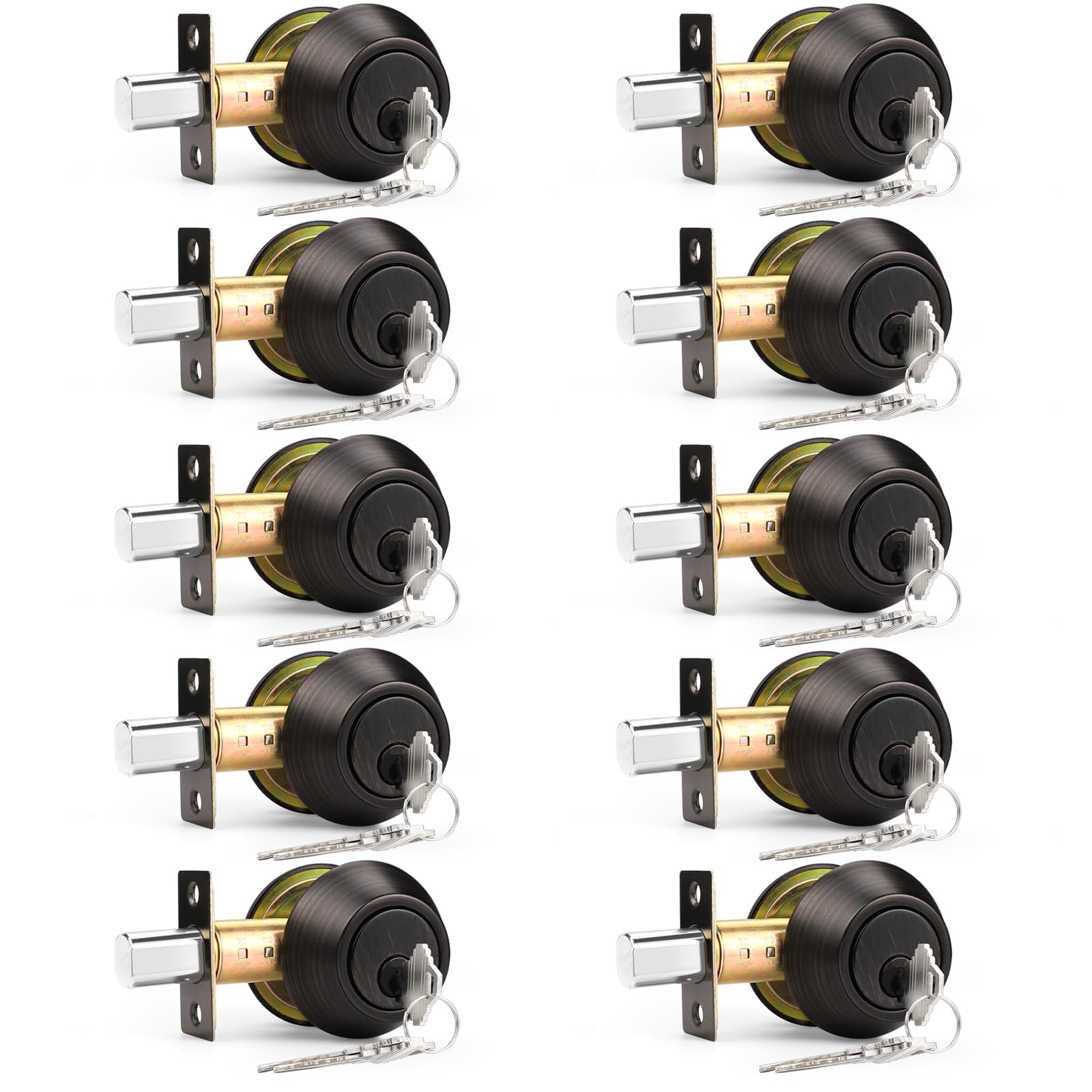 Probrico Oil Rubbed Bronze Round Double Cylinder Deadbolt Lock - 10 Pack Keyed Entry Door Locks for Home Security | Ideal for Front Doors, Back Doors & Rental Properties