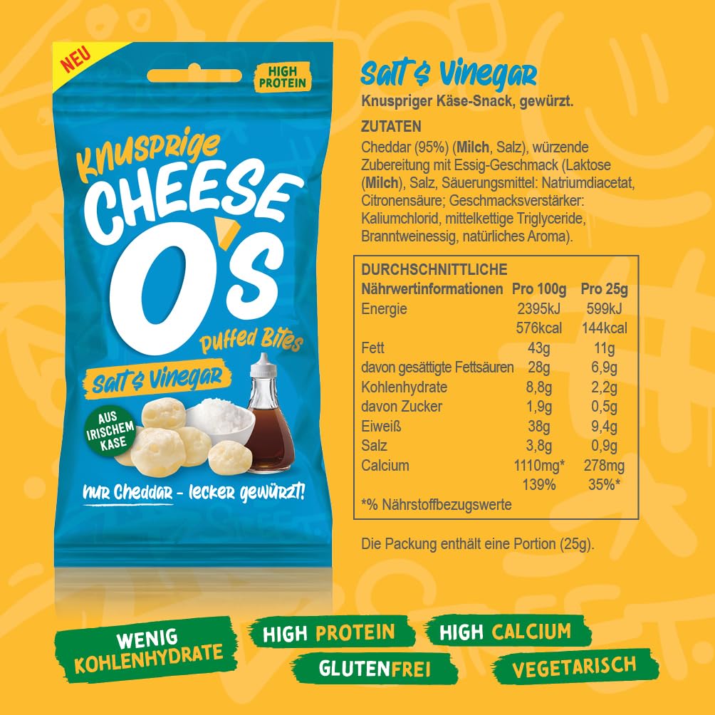 Keto-Friendly Cheese O's Crispy Puffed Cheese Snacks - 10-Pack (25g Each) | High Protein, Gluten Free, Vegetarian Cheese Chips | Perfect for Low-Carb Diets, Office Snacking & Movie Nights | Baked Delicious Healthy Snack