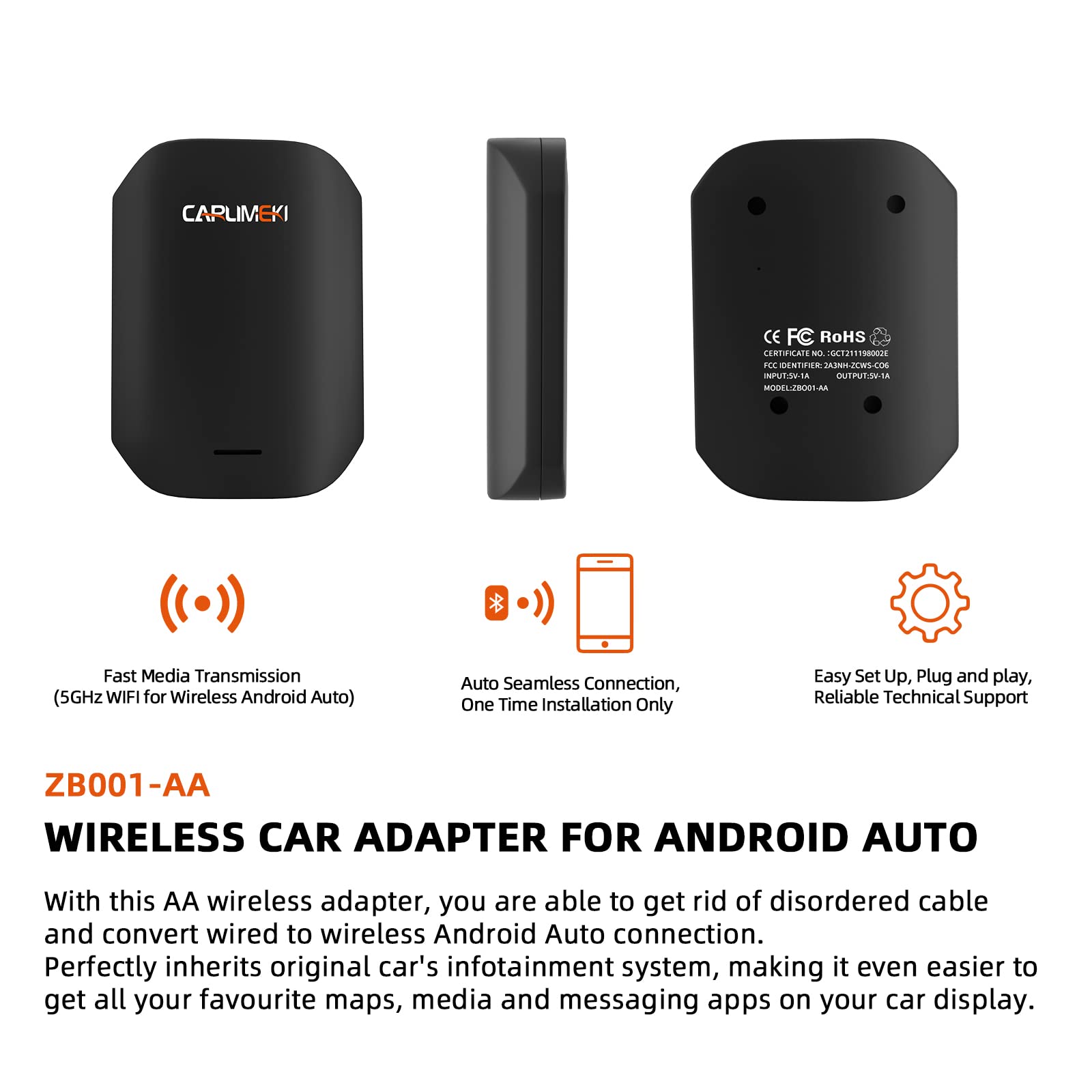 Wireless Android Auto Adapter for Car - Plug & Play Auto Connection - Stable Performance for Android Phones - Compatible with Wired Android Auto Vehicles | Perfect for Commuting, Road Trips & Hands-Free Driving