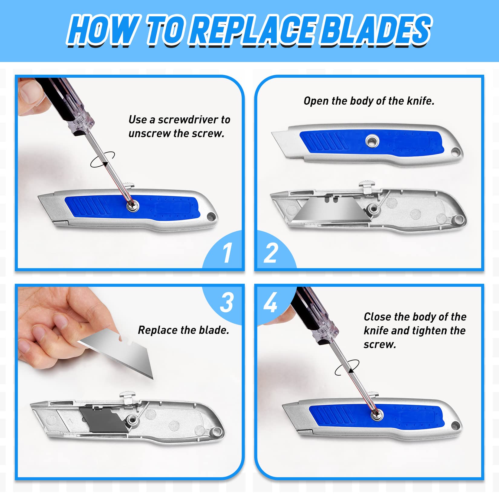 DIYSELF 2 Pack Heavy Duty Retractable Utility Knife - Sharp Box Cutter for Carpet, Cardboard, Paper Cutting - Razor Knife with Safety Lock - Perfect for Warehouse, Office, Home, and Craft Projects (Blue)