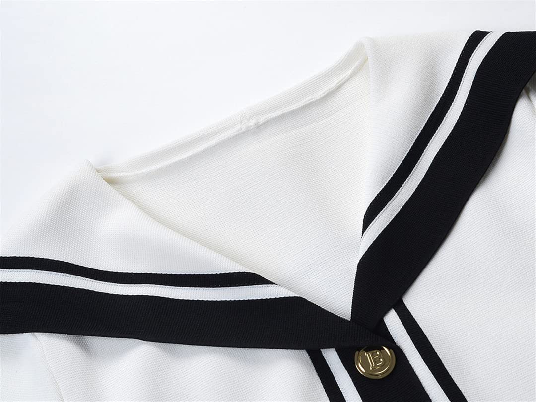 Korean Striped Knitted Cardigan for Women - Summer Short Sleeve Blue Top | Casual Outfit & Beach Cover-Up
