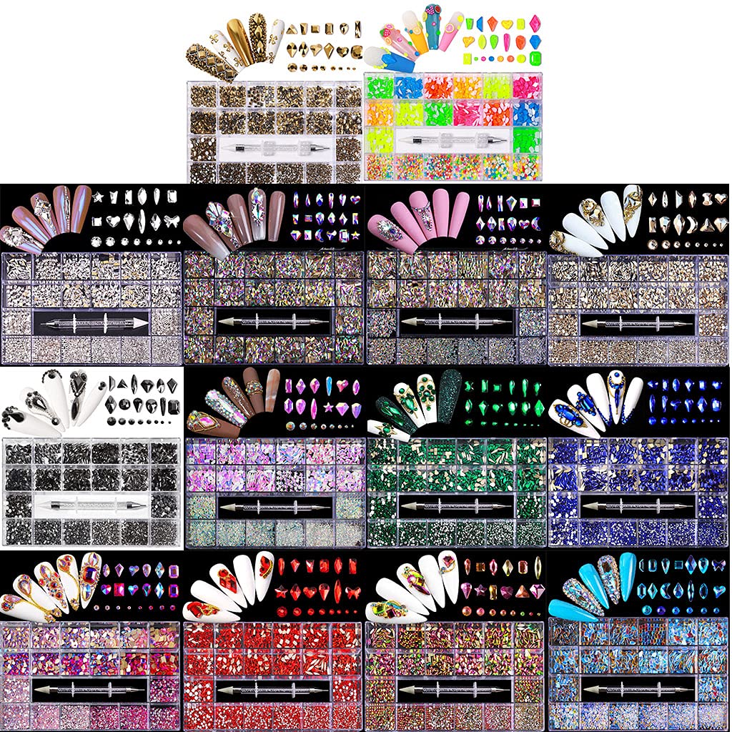 Professional Nail Art Rhinestones Kit - 3100pcs Multi-Shaped Glass Crystal AB Rhinestones for Nail Art & Crafts (Non-Hotfix Flatback Gems) | Perfect for DIY Manicures, Salon Nail Designs & 3D Nail Decorations