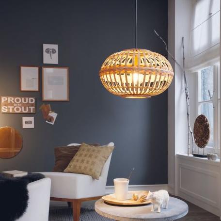 Amsfield Wicker Lantern Pendant Light - Natural Rattan Hanging Lamp for Patio, Porch, Garden & Outdoor Decor - Boho Farmhouse Ceiling Lighting Fixture