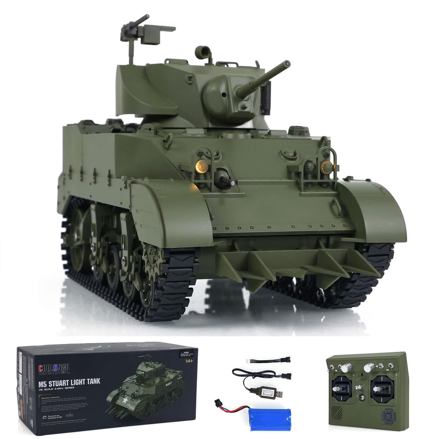 1/16 Scale RTR Tank Model - US Stuart M5A1 & British VI Light Tank with High Speed, Sound & Lights - Perfect for Military Enthusiasts & Hobby Collectors - Battlefield Display & RC Tank Racing