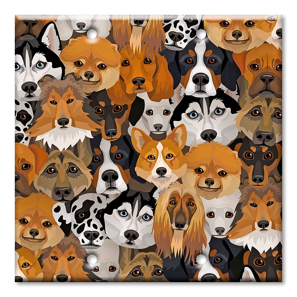 Dog Themed 2-Gang Blank Switch Plate Cover - Handcrafted Art Plates - Made in USA - Perfect for Pet Lovers' Home Decor & Bedroom Wall Accents