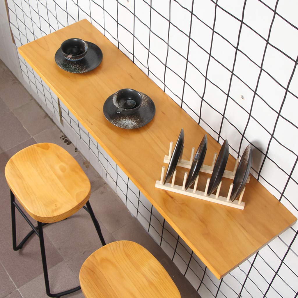 Solid Wood Wall-Mounted Folding Desk - American Country Style Kitchen Pub Table with Metal Frame | Space-Saving Computer Desk for Small Apartments, Home Office & Coffee Bars