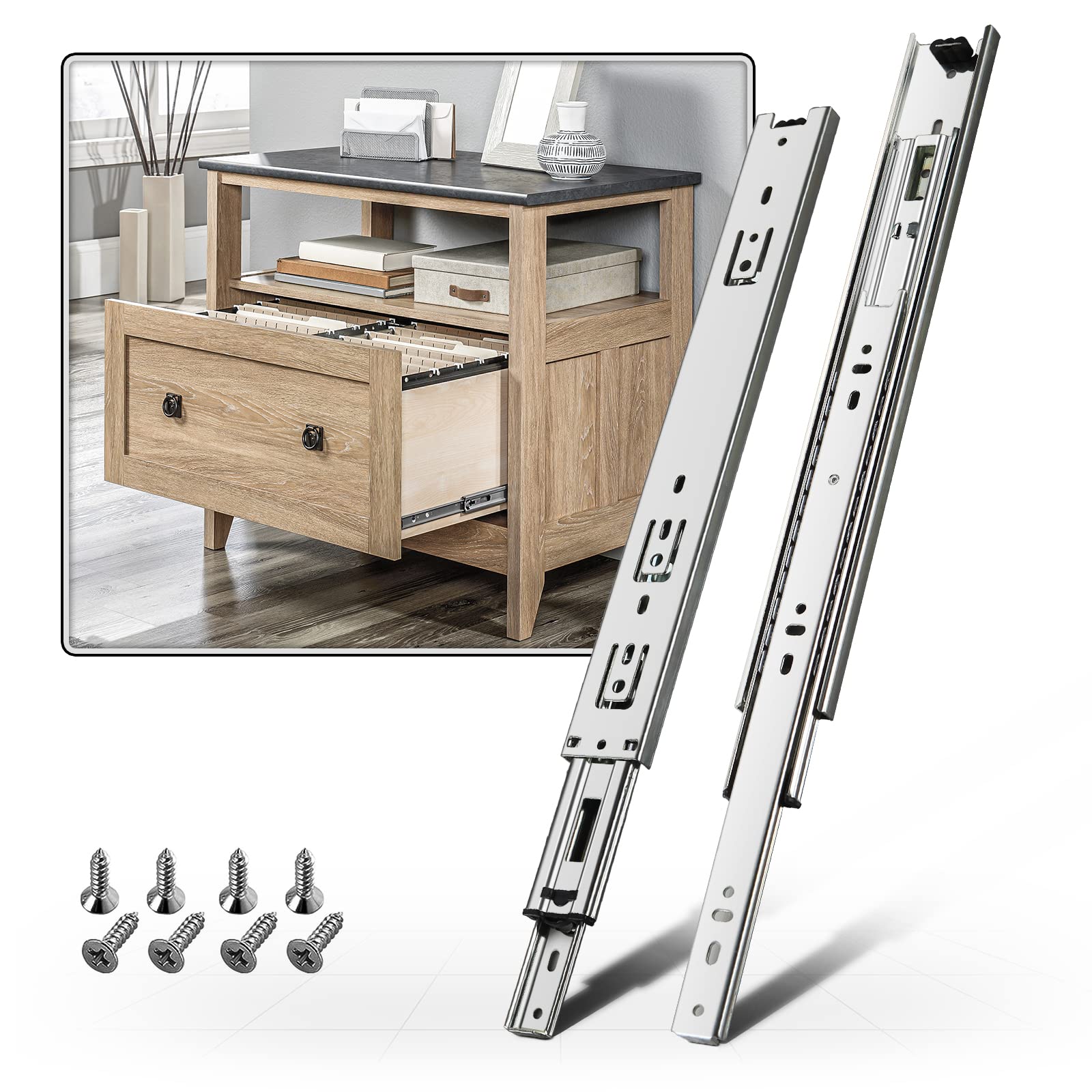 SHUHANG 1 Pair Full Extension Drawer Slides 8-24 Inch (8/10/12/14/16/18/20/22/24 Inch) 100 lb Load Capacity Ball Bearing Side Mount Cabinet Slides - Silver | Perfect for Kitchen Cabinets, Dressers, Wardrobes & Trash Can Storage Solutions