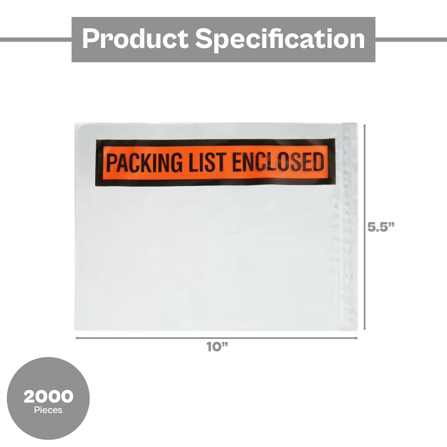 PSBM 5.5x10 Inch Clear Front/Orange & White Back Adhesive Packing List Envelopes - 1000 per Case (2 Cases) - Ideal for Shipping Labels, Inventory Management & Business Documentation