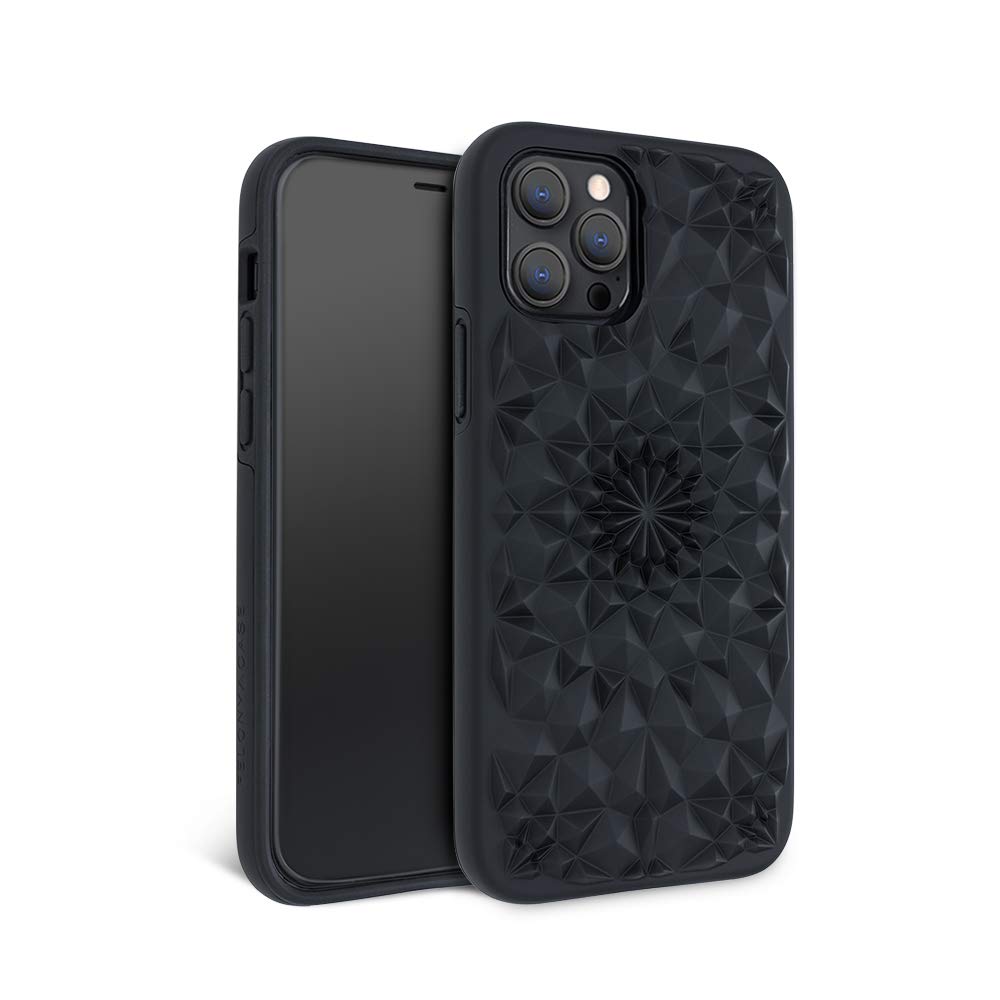 Premium Matte Black Kaleidoscope iPhone 12 Pro Max Case - Shockproof, Anti-Scratch & Wireless Charging Compatible Protective Cover for Apple iPhone 12 Pro Max - Perfect for Daily Use, Travel & Outdoor Activities