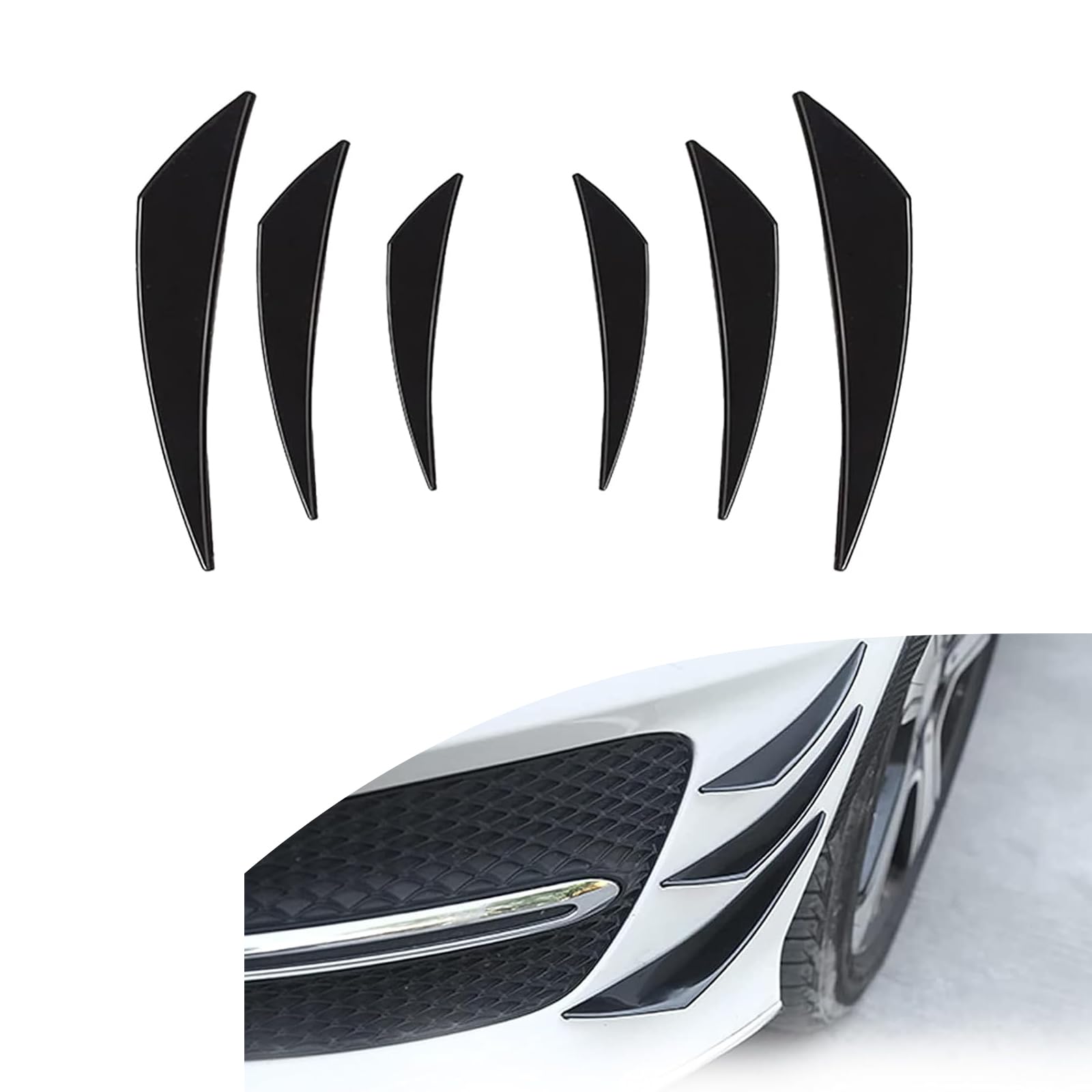 6 PCS Universal Car Spoiler Canards Kit - Self-Adhesive Front Bumper Lip Splitter & Anti-Collision Strip - Auto Exterior Soft Fins for Enhanced Aerodynamics & Style (Fits Most Vehicles) - Perfect for Street Racing, Car Shows & Performance Upgrades
