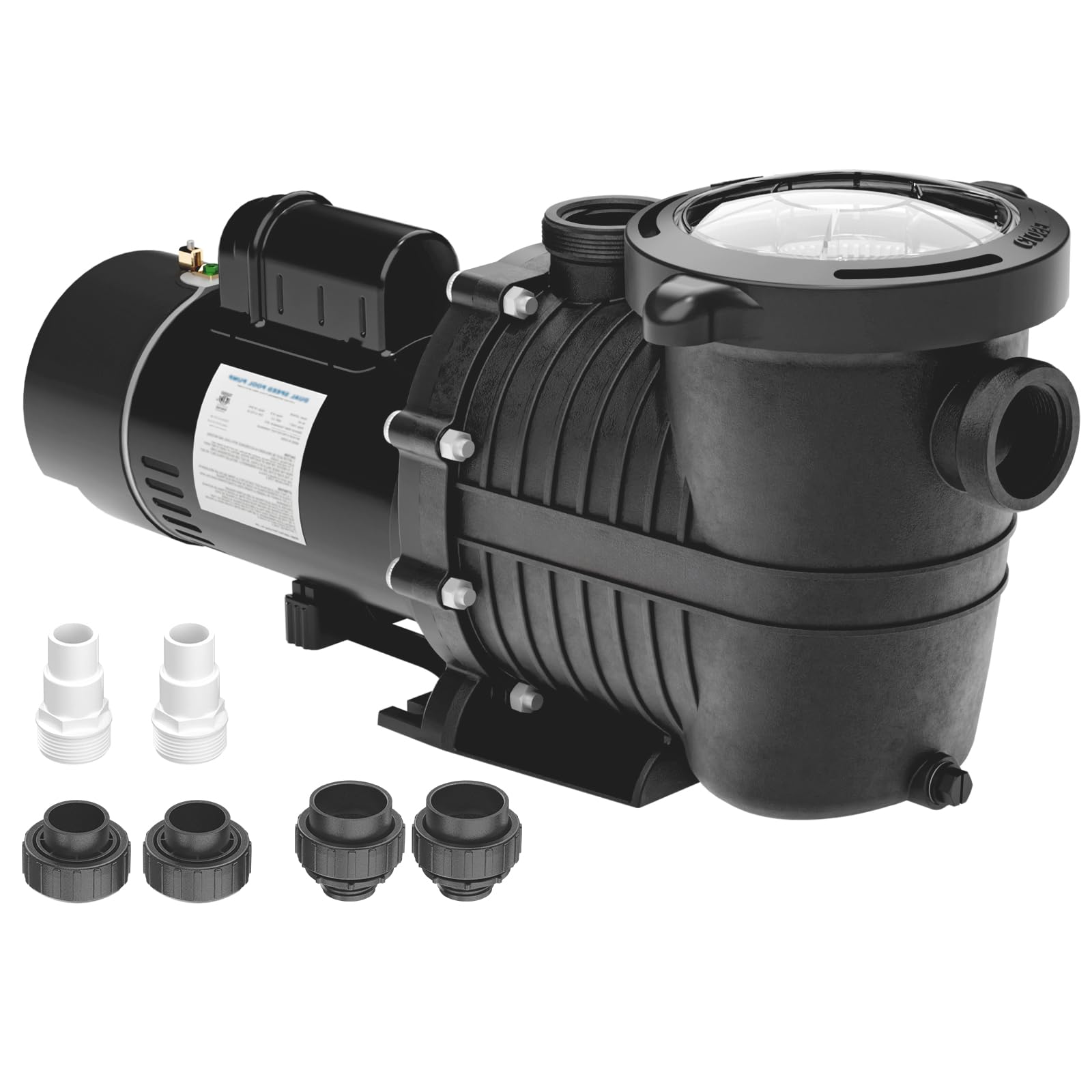 1.5 HP High-Efficiency Pool Pump - Dual Voltage 115V/230V | 4500GPH Max Flow & 42FT Head Lift | Energy Star Certified | 1.25/1.5/2 Inch Fittings | For Above Ground & Inground Pools | Perfect for Backyard Swimming Pools & Spa Maintenance | Model J07501E