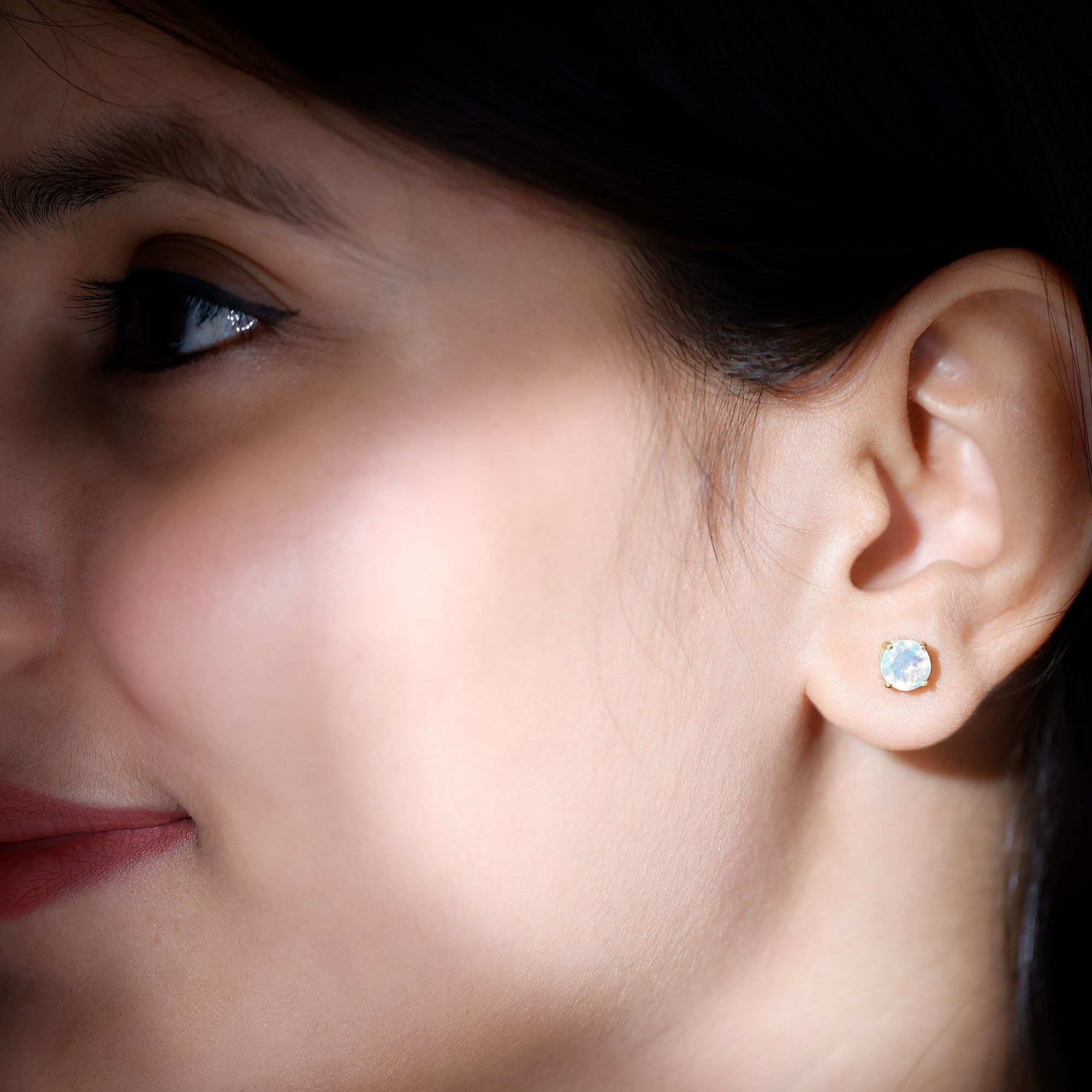 Certified Natural Opal Stud Earrings for Women | AAA Quality October Birthstone Jewelry | Perfect Gift for Birthday, Anniversary & Special Occasions