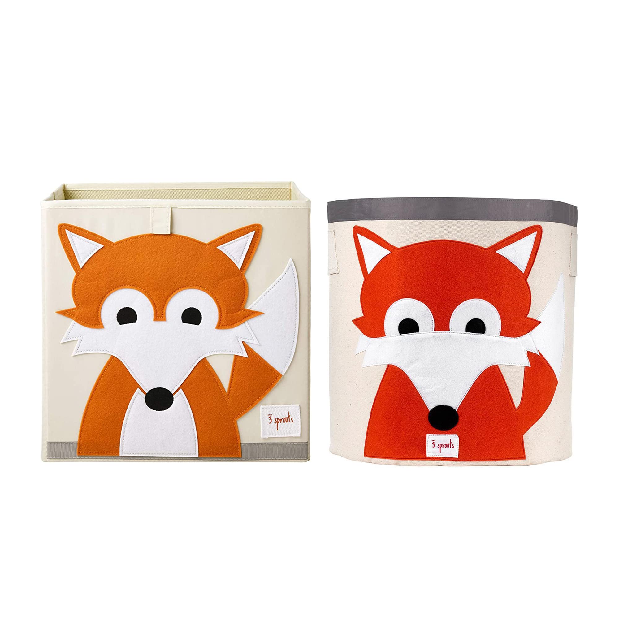 3 Sprouts Foldable Fabric Storage Cube - Soft Toy Bin & Canvas Organizer for Baby & Kids - Orange Fox Design - Perfect for Nursery, Playroom & Laundry Organization