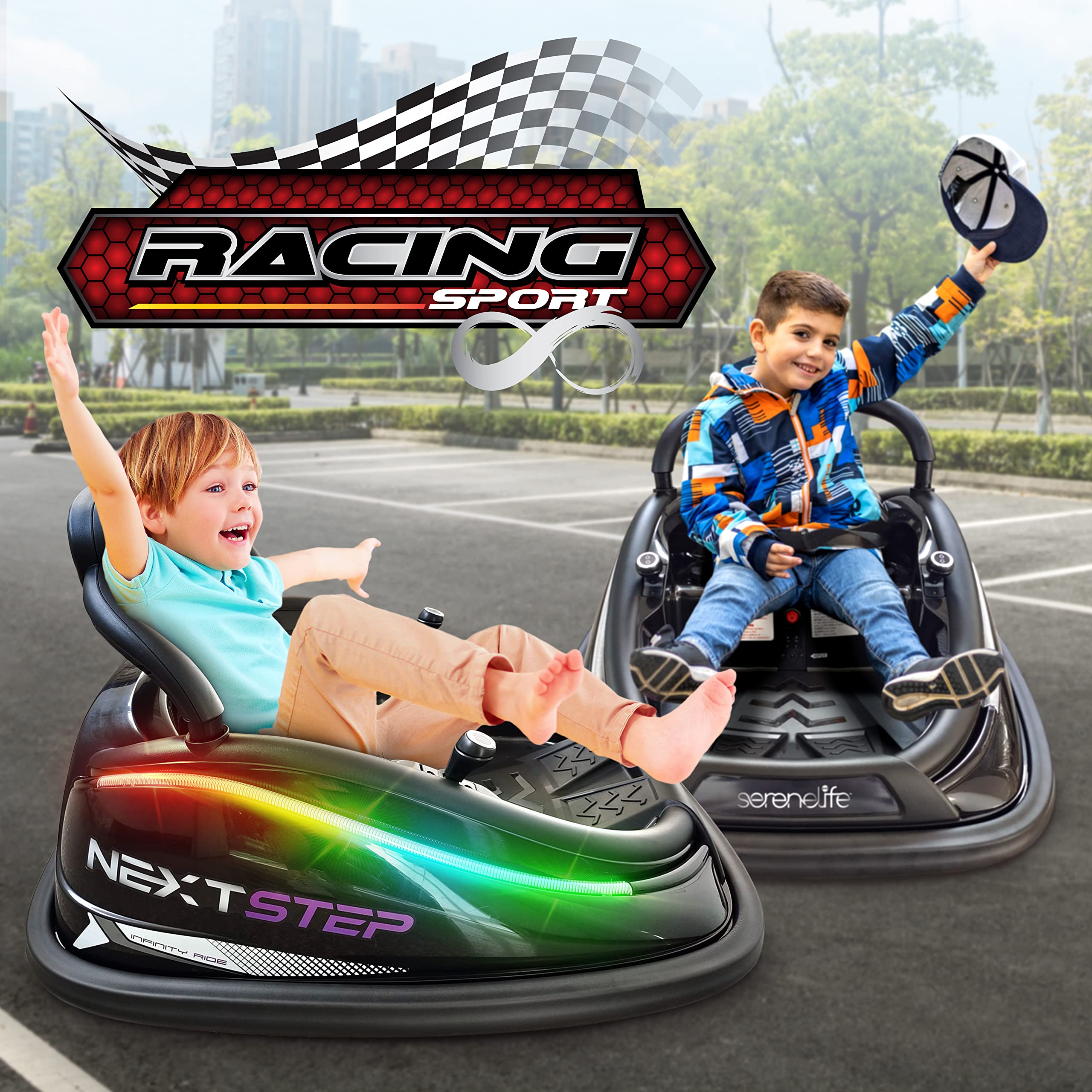 SereneLife 12V Electric Bumper Car for Kids 3-8 Years - Remote Control Ride-On Toy with 360° Spin, LED Lights & Safety Belt | Indoor/Outdoor Play for Toddlers & Children | Birthday Gift & Party Entertainment