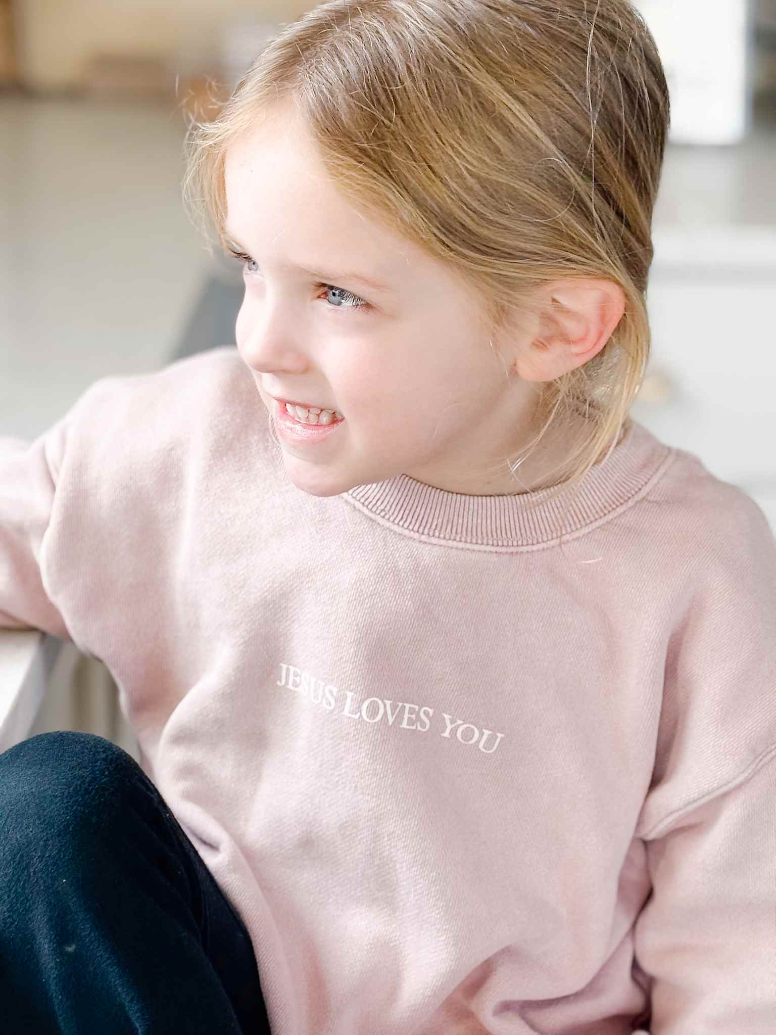 Jesus Loves You Kids Crewneck Sweatshirt - Soft Pink Christian Apparel for Boys & Girls | Church, Sunday School & Family Outings